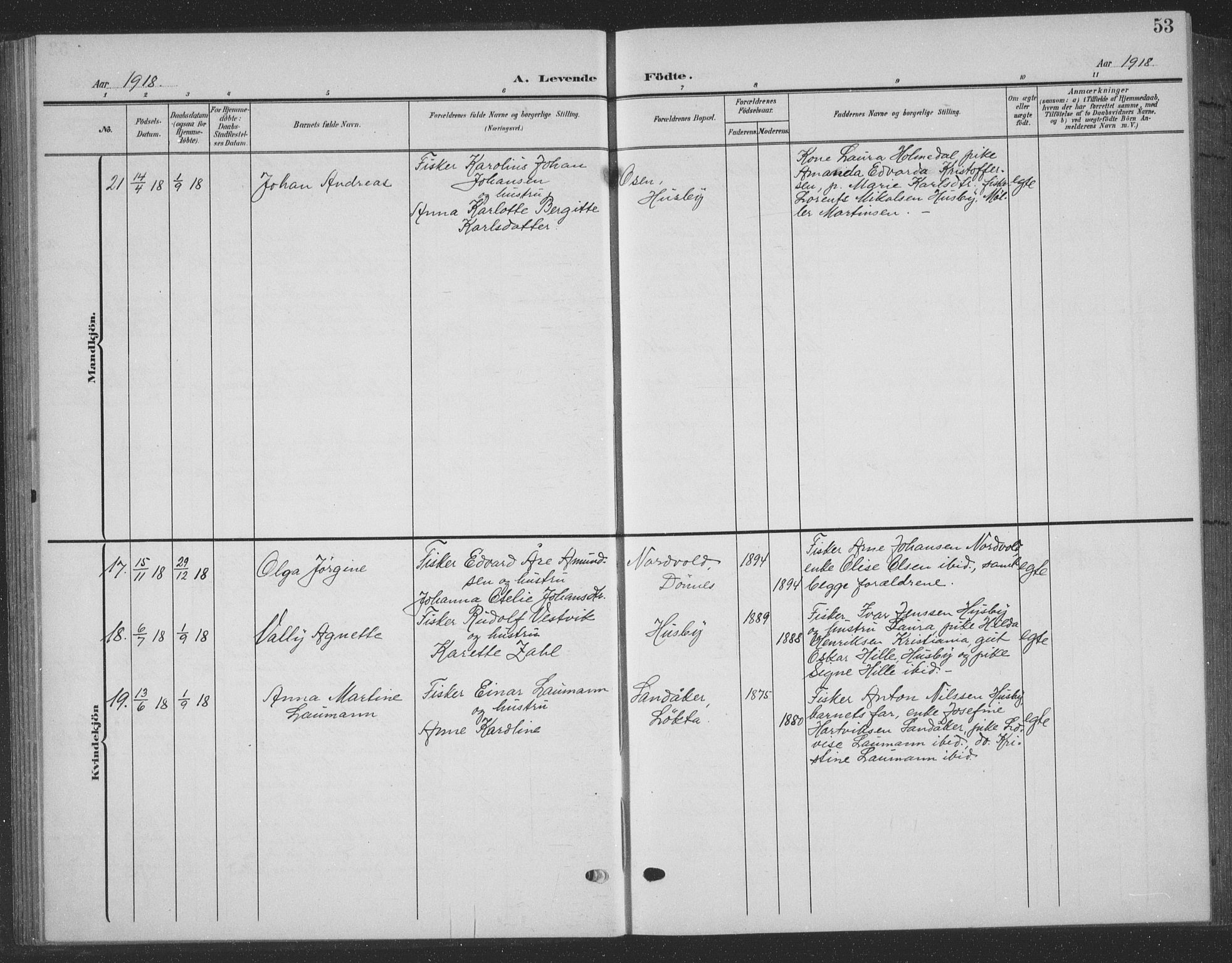 Ministerialprotokoller, klokkerbøker og fødselsregistre - Nordland, AV/SAT-A-1459/835/L0533: Parish register (copy) no. 835C05, 1906-1939, p. 53