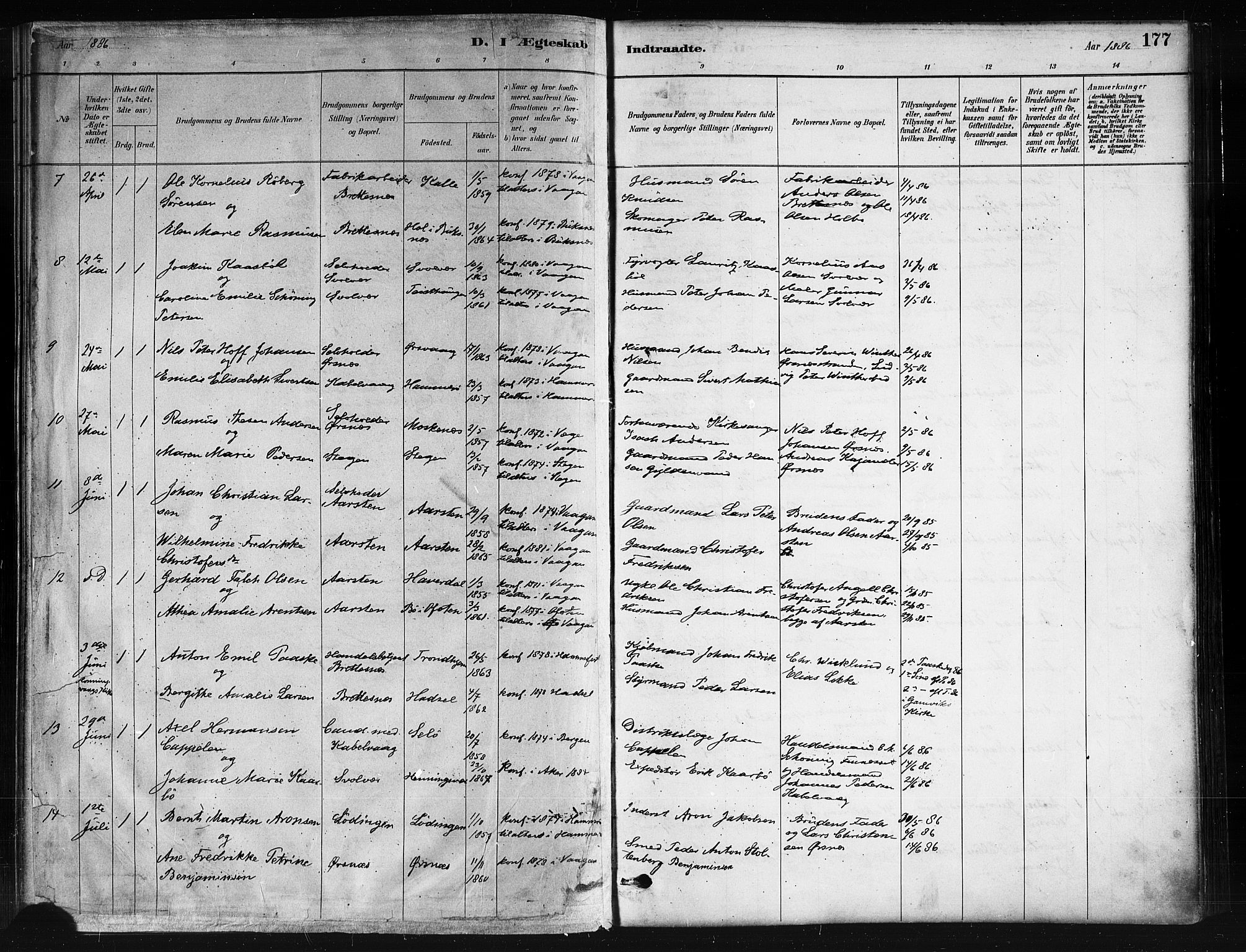 Ministerialprotokoller, klokkerbøker og fødselsregistre - Nordland, AV/SAT-A-1459/874/L1059: Parish register (official) no. 874A03, 1884-1890, p. 177