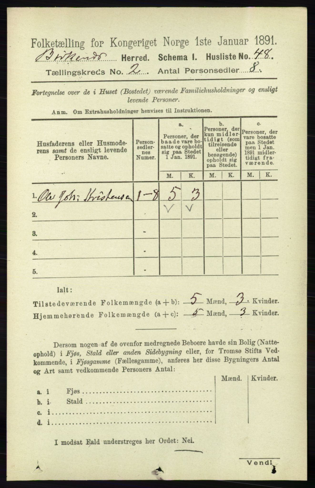 RA, 1891 Census for 0928 Birkenes, 1891, p. 495