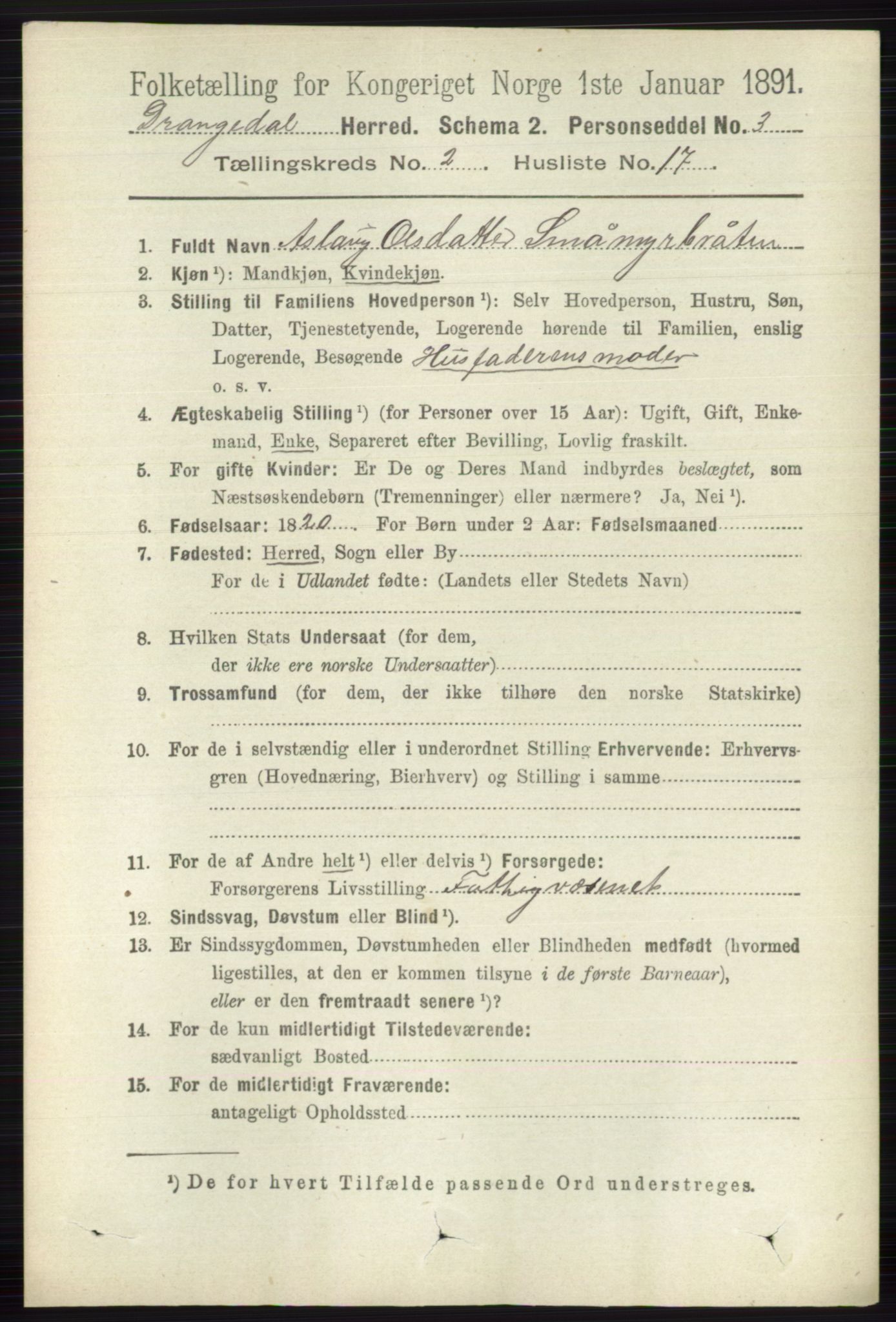 RA, 1891 census for 0817 Drangedal, 1891, p. 575