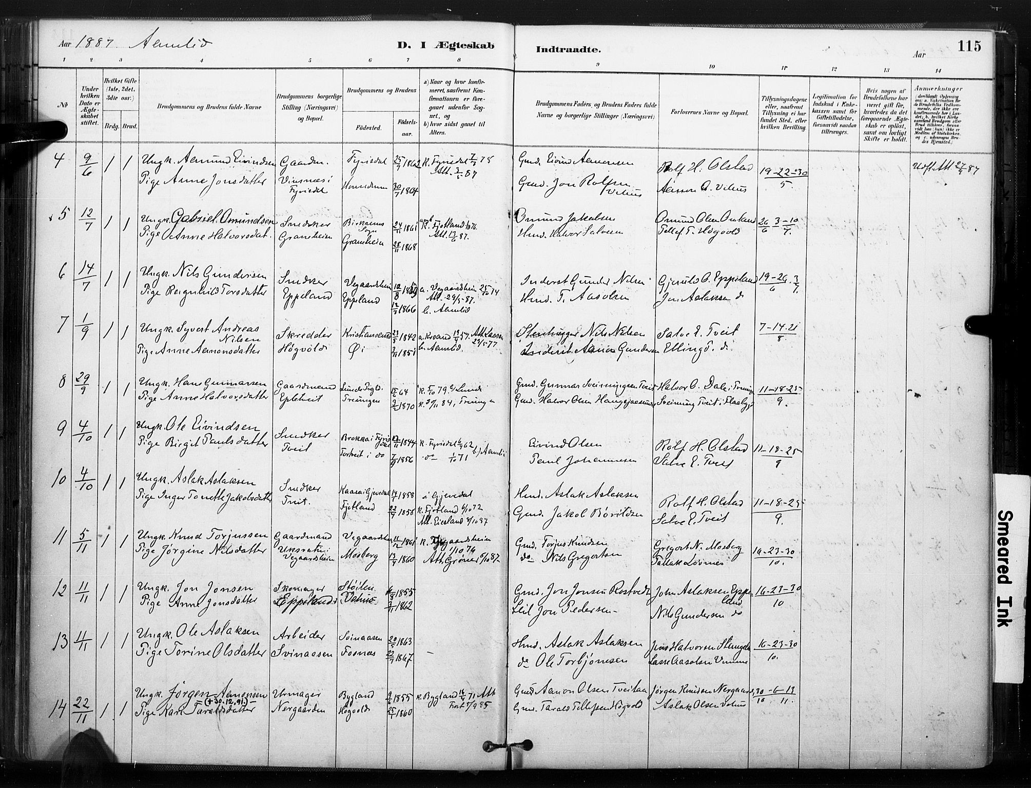Åmli sokneprestkontor, SAK/1111-0050/F/Fa/Fac/L0010: Parish register (official) no. A 10 /1, 1885-1899, p. 115