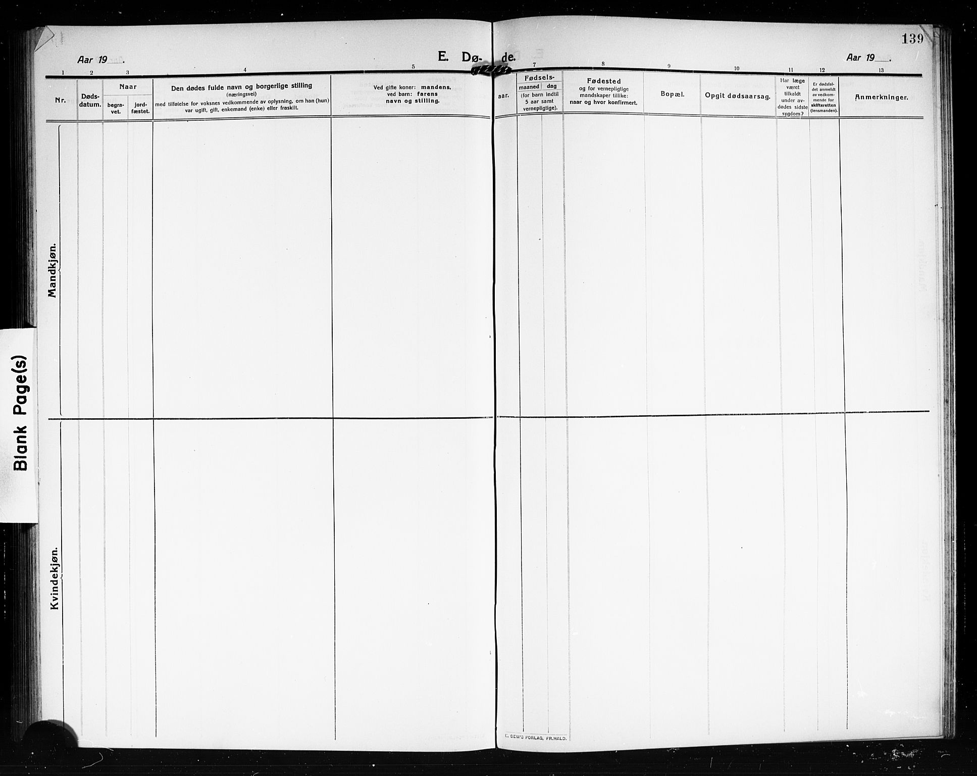 Tjøme kirkebøker, SAKO/A-328/G/Ga/L0002: Parish register (copy) no. 2, 1911-1920, p. 139
