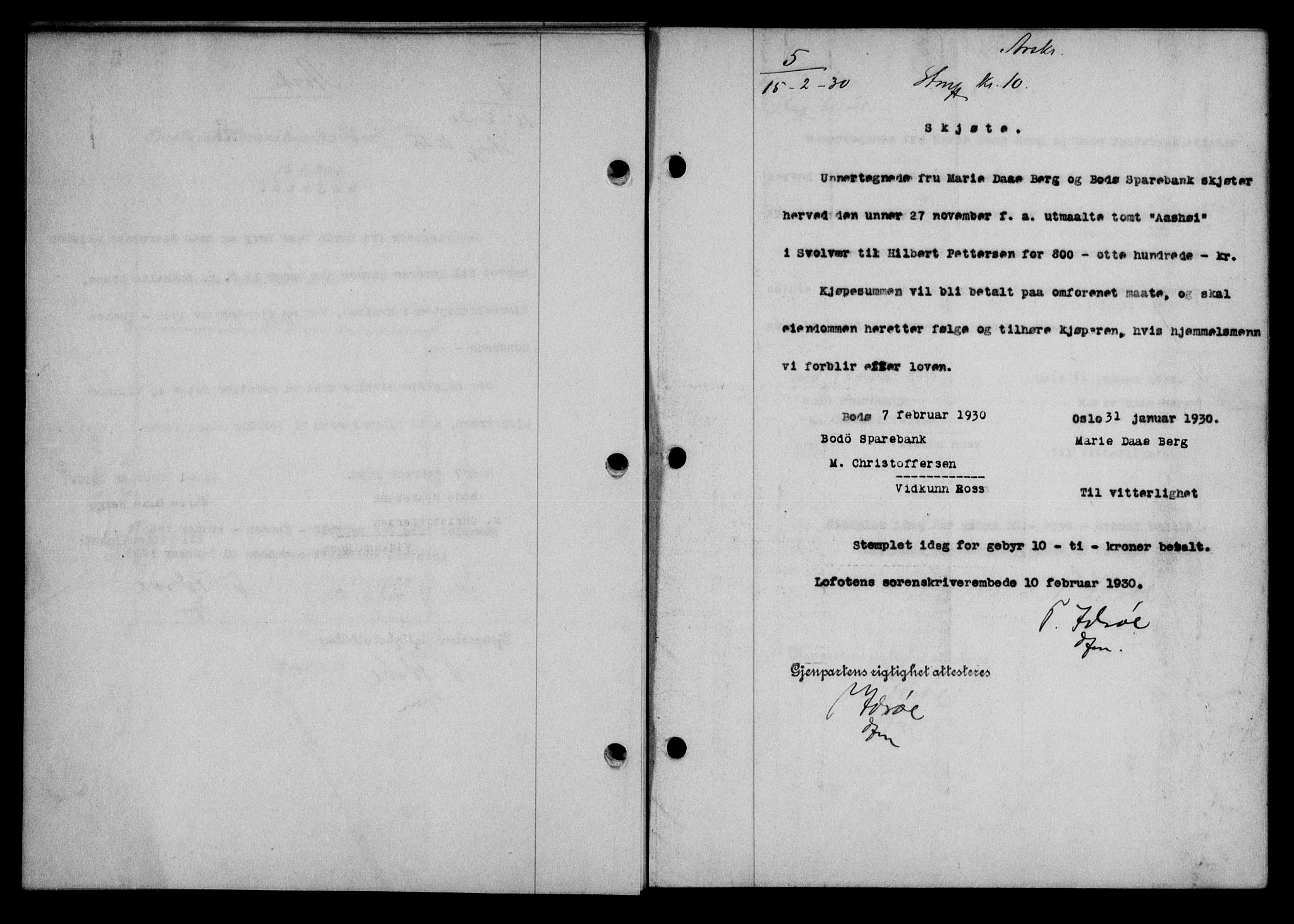 Lofoten sorenskriveri, AV/SAT-A-0017/1/2/2C/L0021b: Mortgage book no. 21b, 1930-1930, Deed date: 15.02.1930