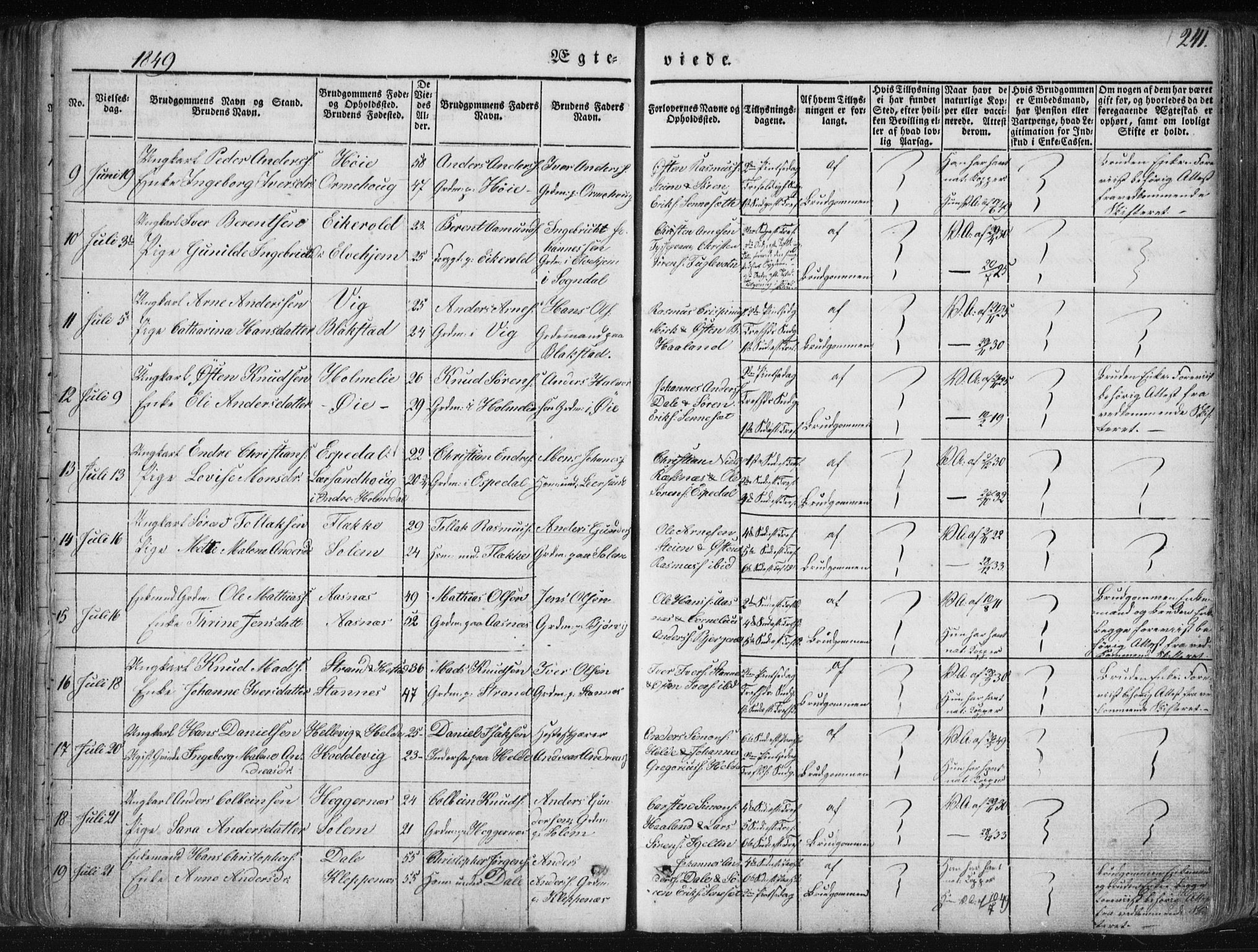 Fjaler sokneprestembete, SAB/A-79801/H/Haa/Haaa/L0006: Parish register (official) no. A 6, 1835-1884, p. 241