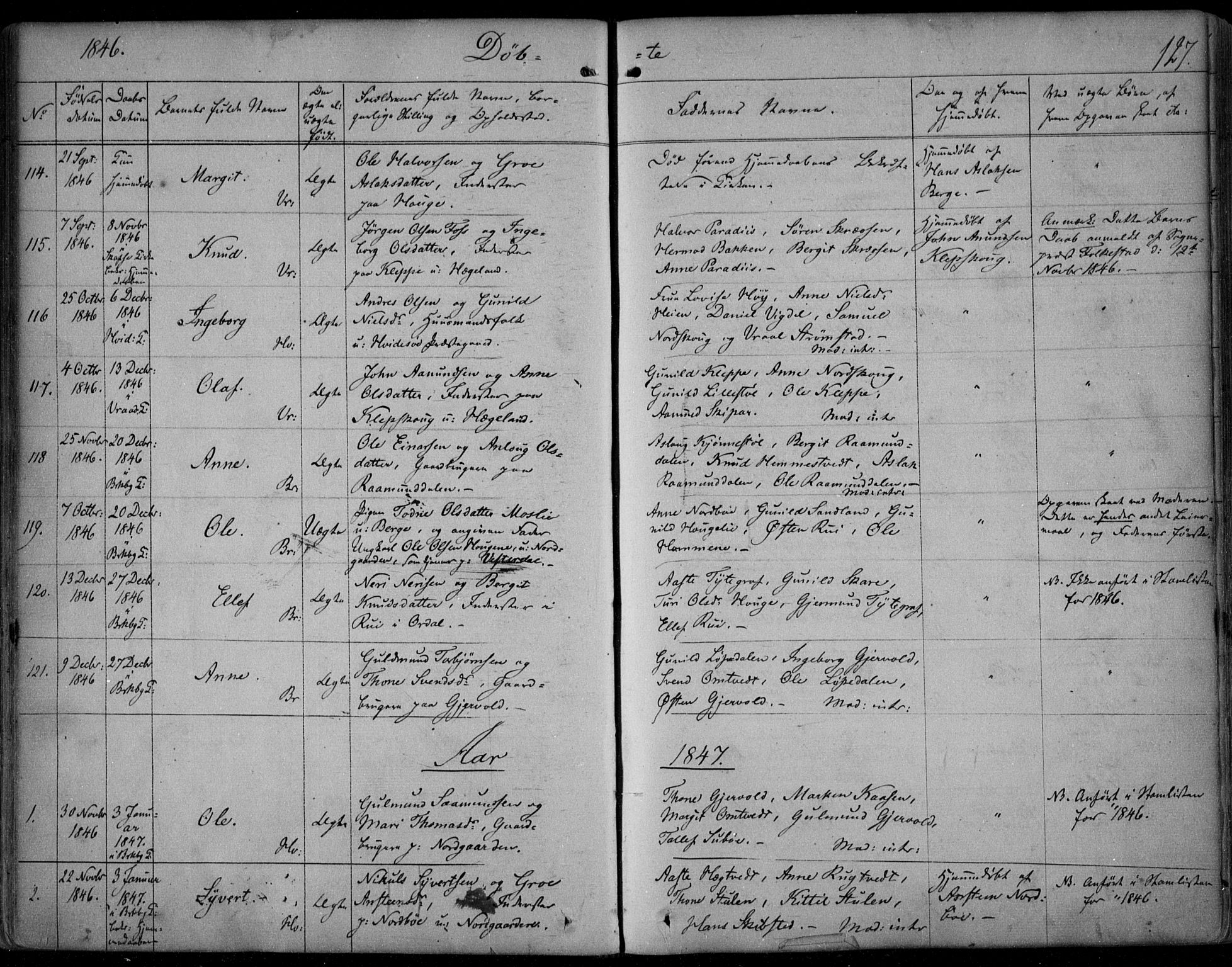 Kviteseid kirkebøker, SAKO/A-276/F/Fa/L0006: Parish register (official) no. I 6, 1836-1858, p. 127