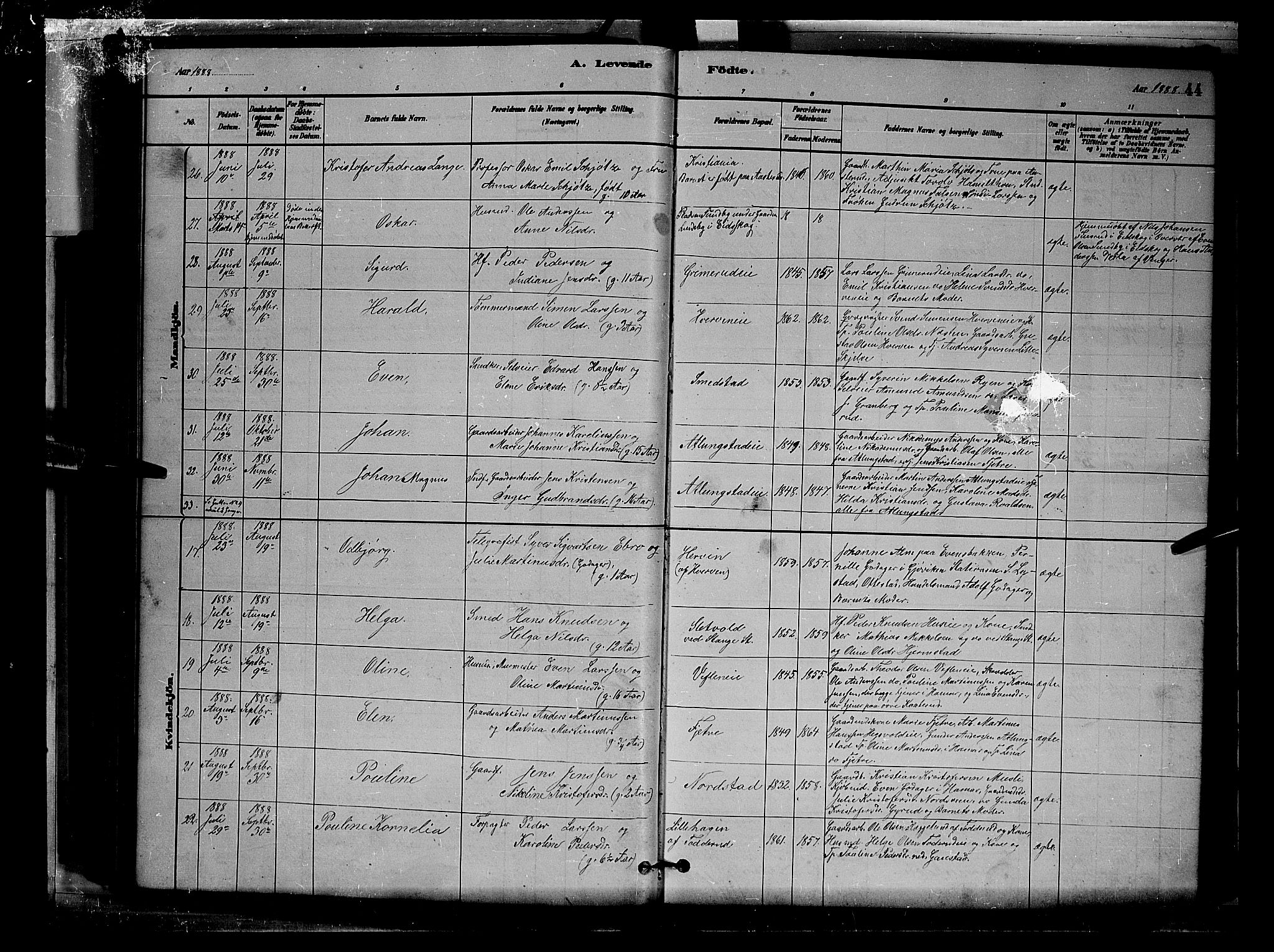 Stange prestekontor, AV/SAH-PREST-002/L/L0007: Parish register (copy) no. 7, 1880-1893, p. 44