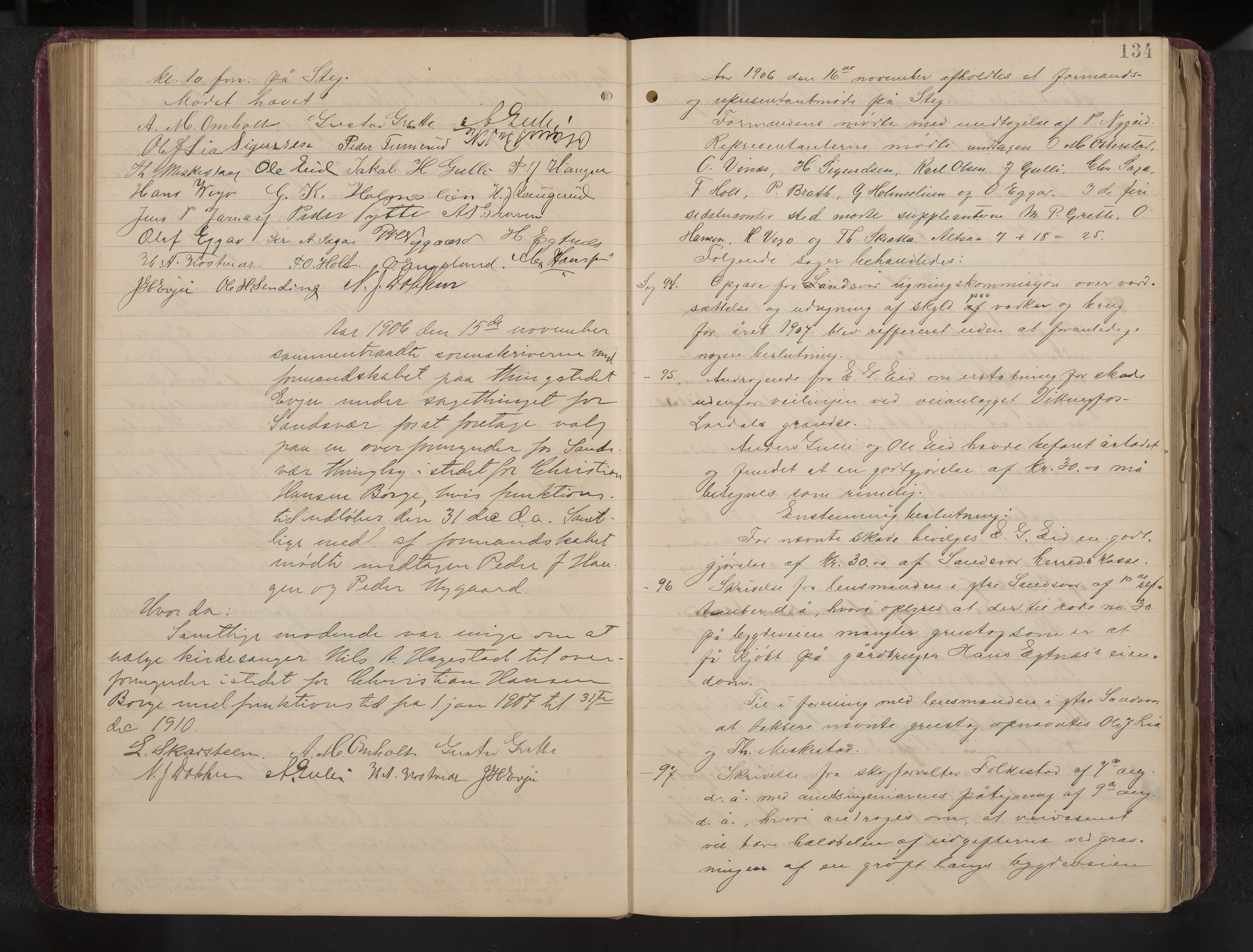 Ytre Sandsvær formannskap og sentraladministrasjon, IKAK/0629021/A/Aa/L0001: Møtebok med register, 1902-1919, p. 134