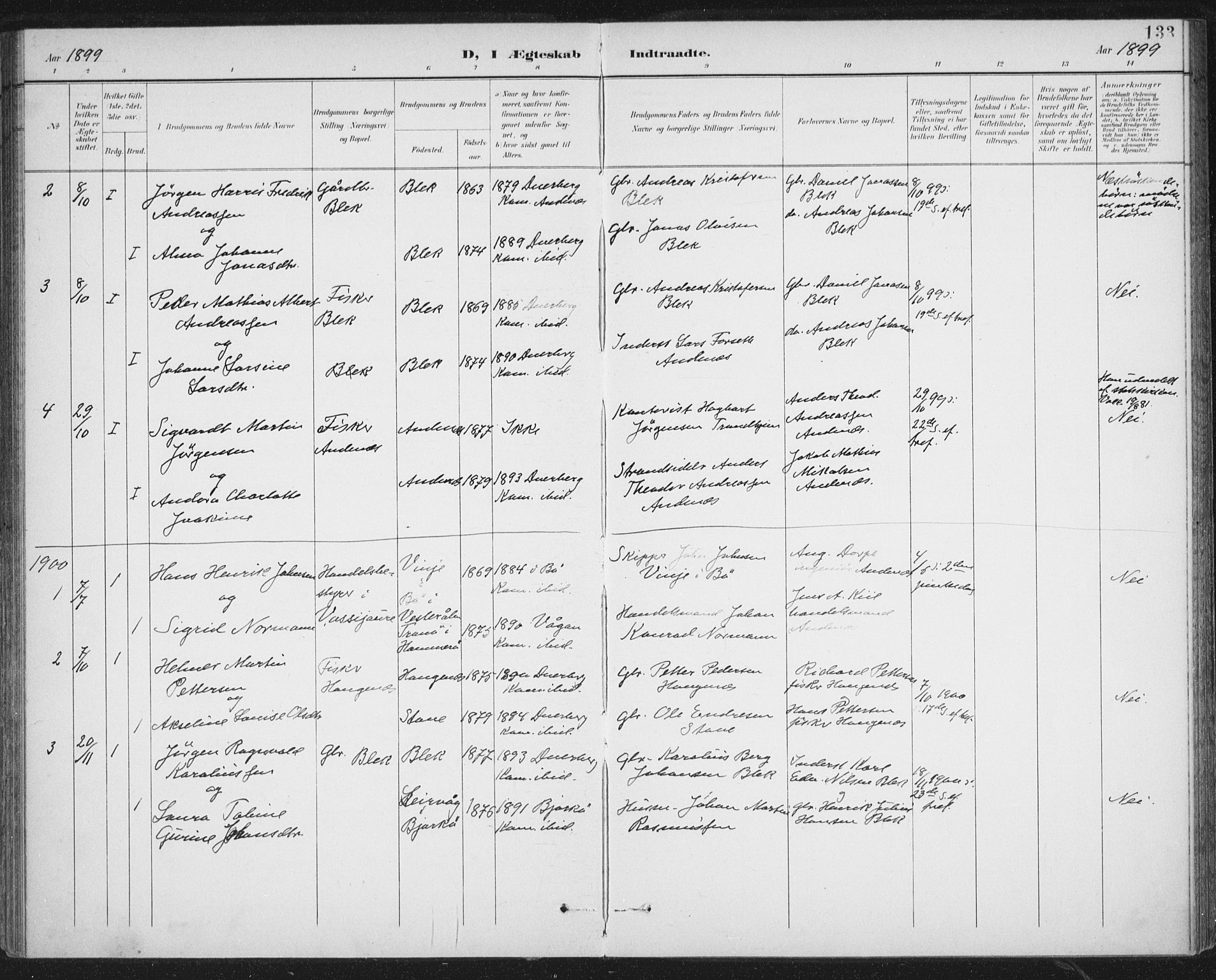 Ministerialprotokoller, klokkerbøker og fødselsregistre - Nordland, SAT/A-1459/899/L1437: Parish register (official) no. 899A05, 1897-1908, p. 133