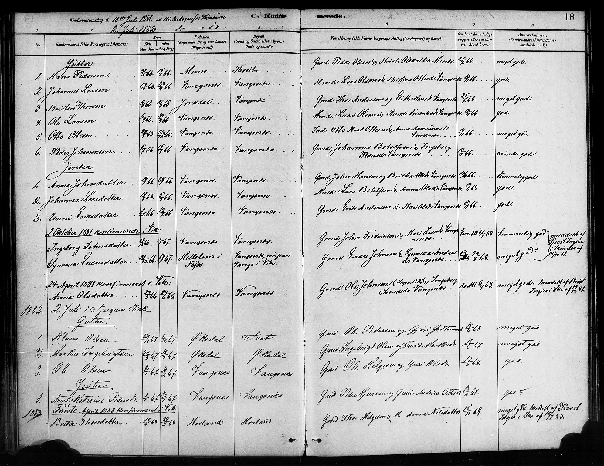 Balestrand sokneprestembete, AV/SAB-A-79601/H/Haa/Haaa/L0004: Parish register (official) no. A 4 / 3, 1879-1888, p. 18