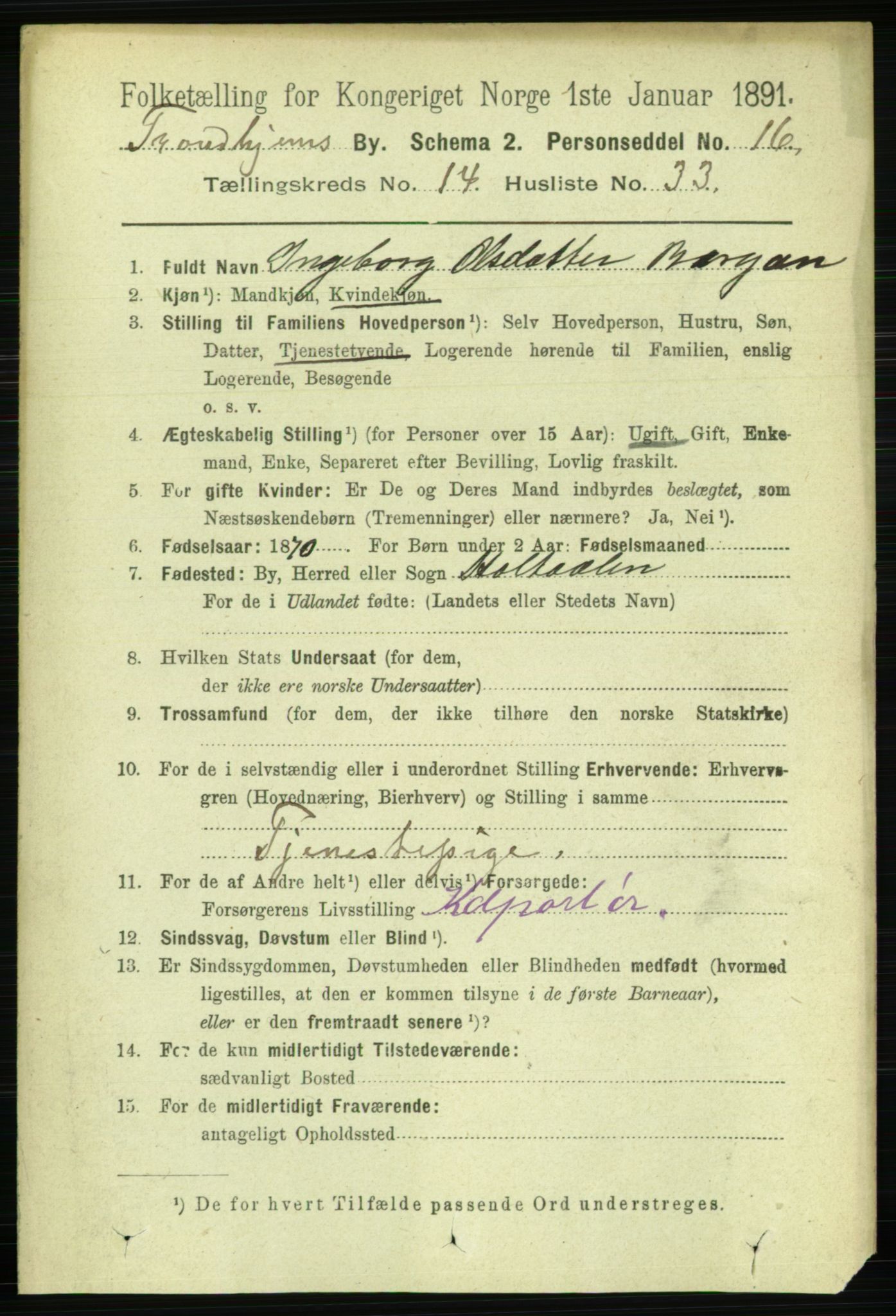 RA, 1891 census for 1601 Trondheim, 1891, p. 11436