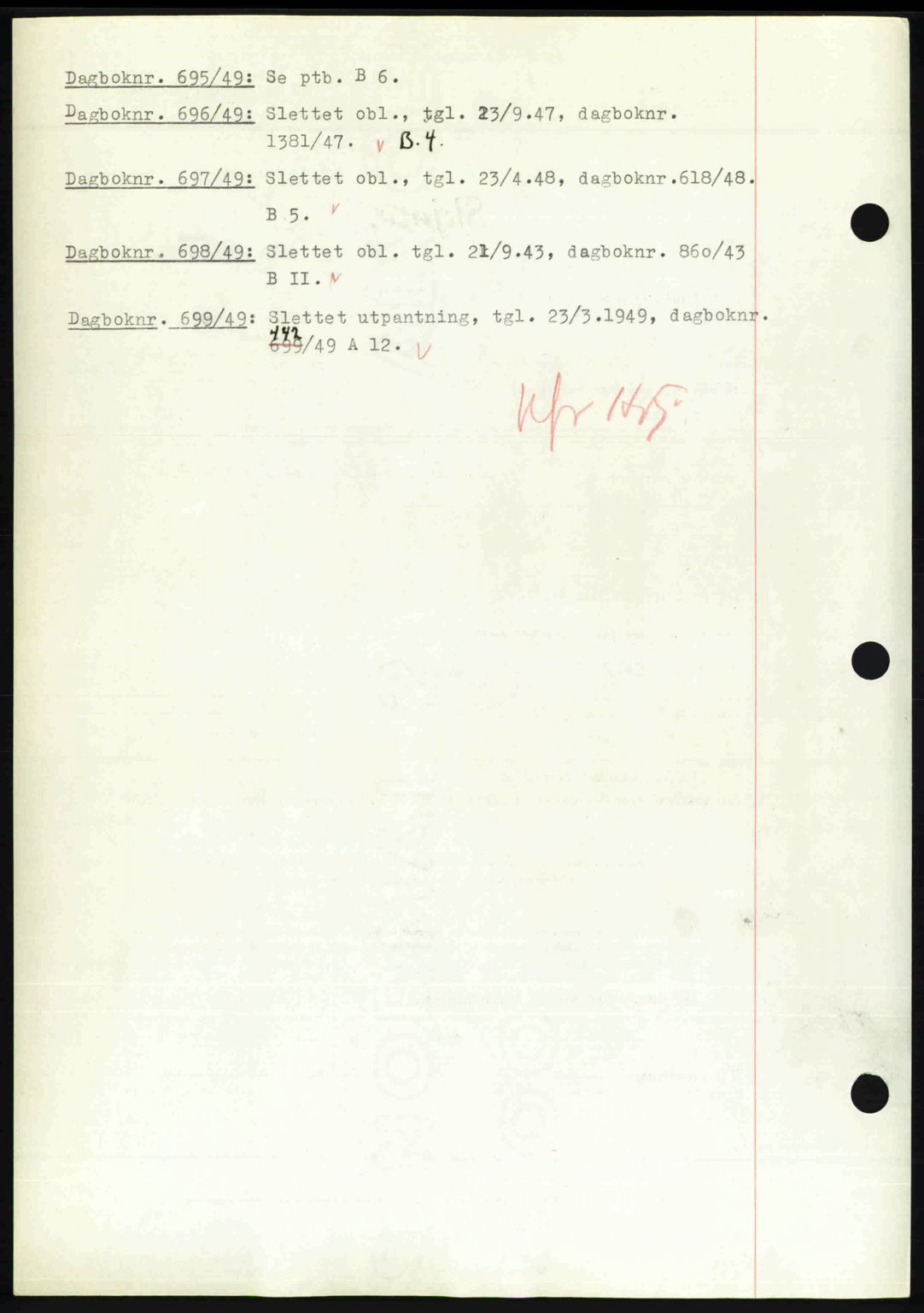 Nedenes sorenskriveri, SAK/1221-0006/G/Gb/Gba/L0060: Mortgage book no. A12, 1948-1949, Diary no: : 695/1949