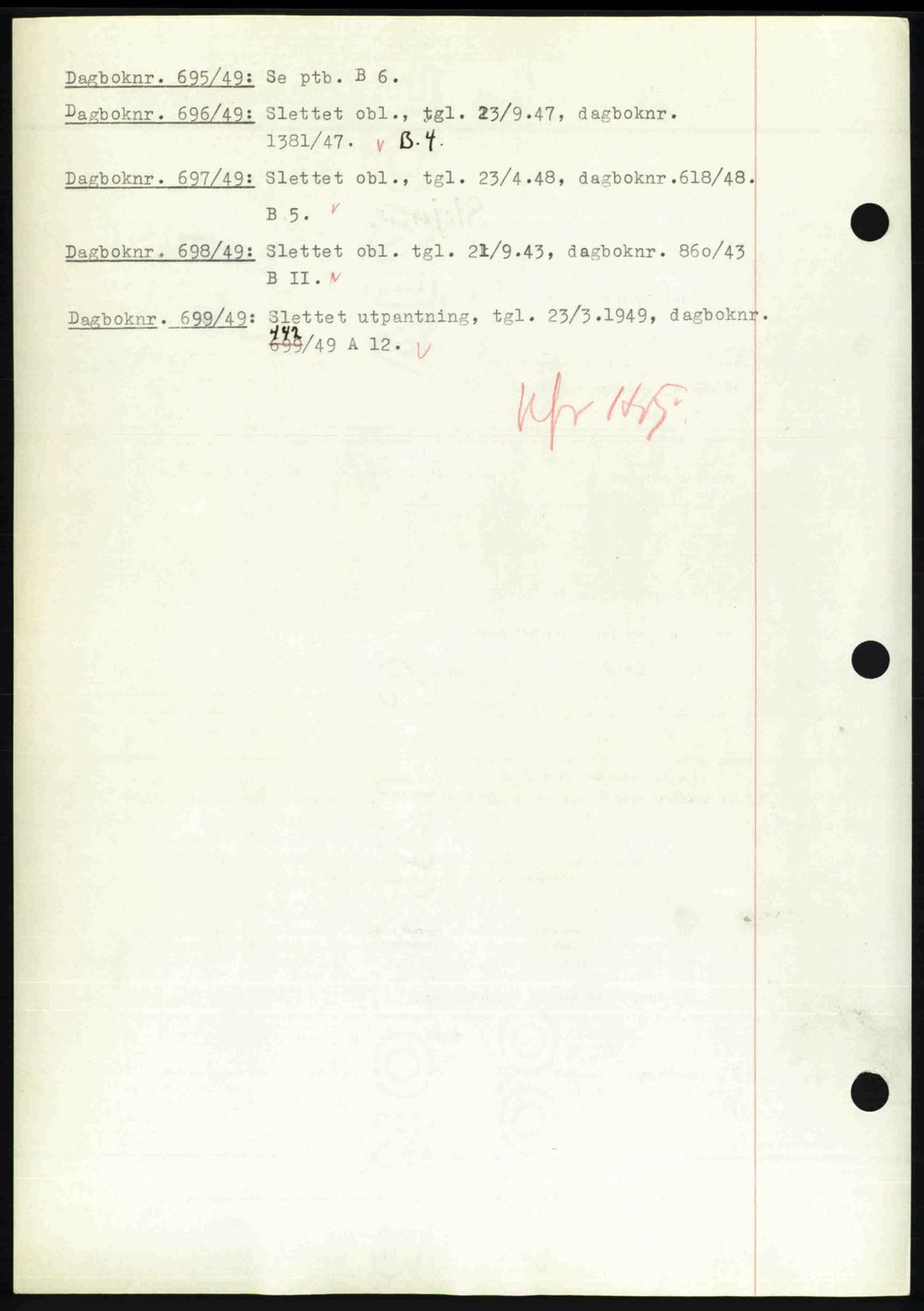 Nedenes sorenskriveri, AV/SAK-1221-0006/G/Gb/Gba/L0060: Mortgage book no. A12, 1948-1949, Diary no: : 695/1949