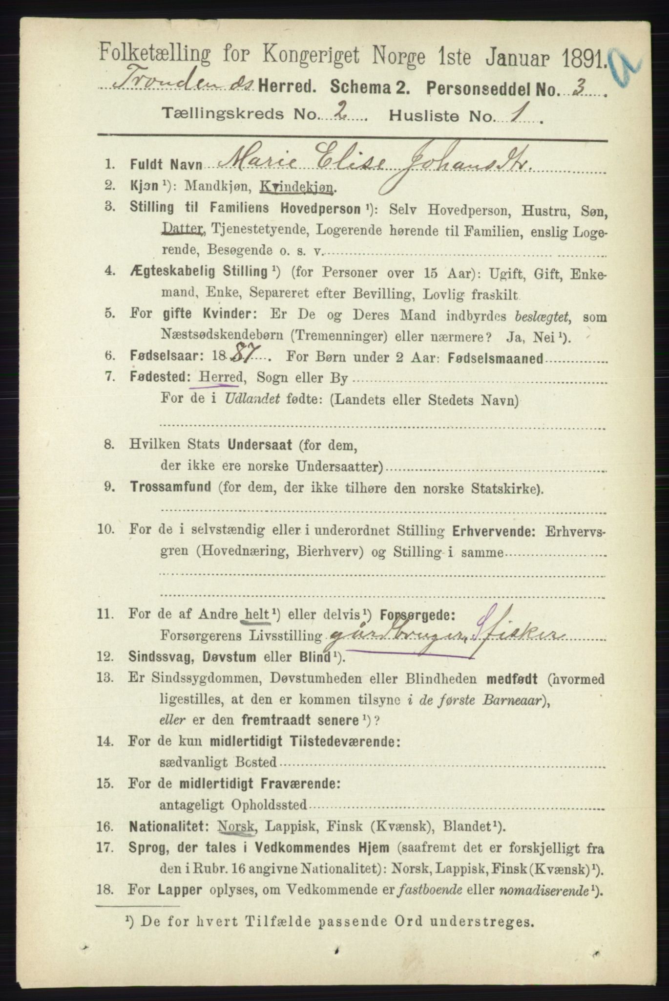 RA, 1891 census for 1914 Trondenes, 1891, p. 652