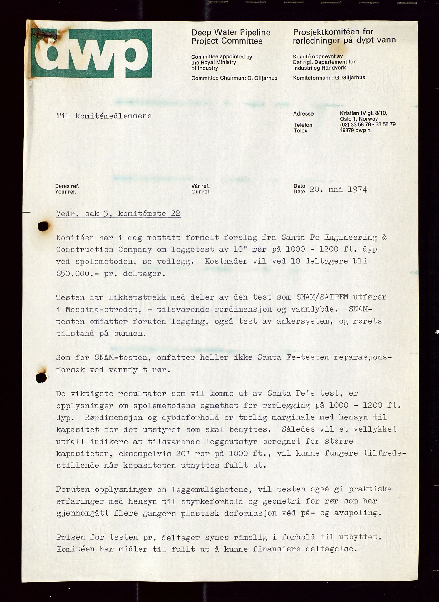 Industridepartementet, Oljekontoret, AV/SAST-A-101348/Di/L0001: DWP, møter juni - november, komiteemøter nr. 19 - 26, 1973-1974, p. 605