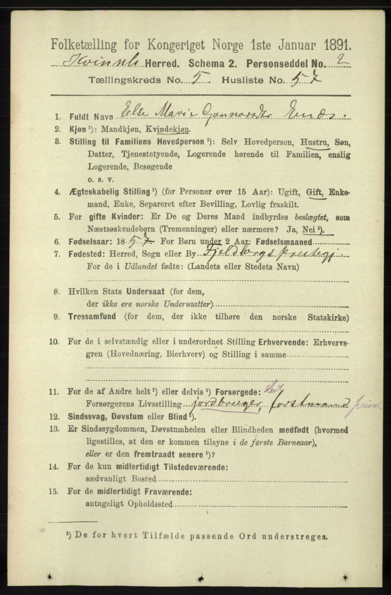 RA, 1891 census for 1224 Kvinnherad, 1891, p. 2068