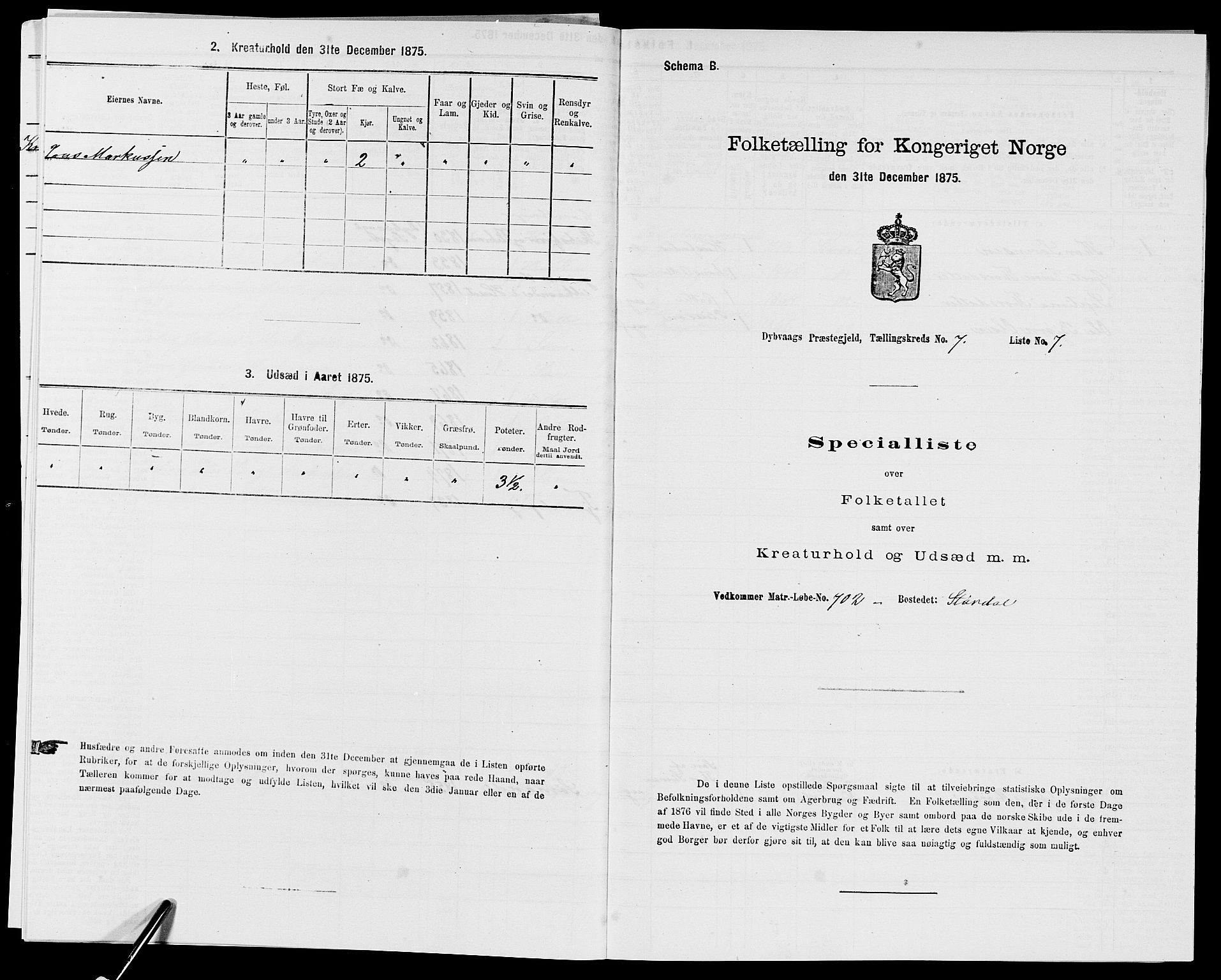 SAK, 1875 census for 0915P Dypvåg, 1875, p. 827