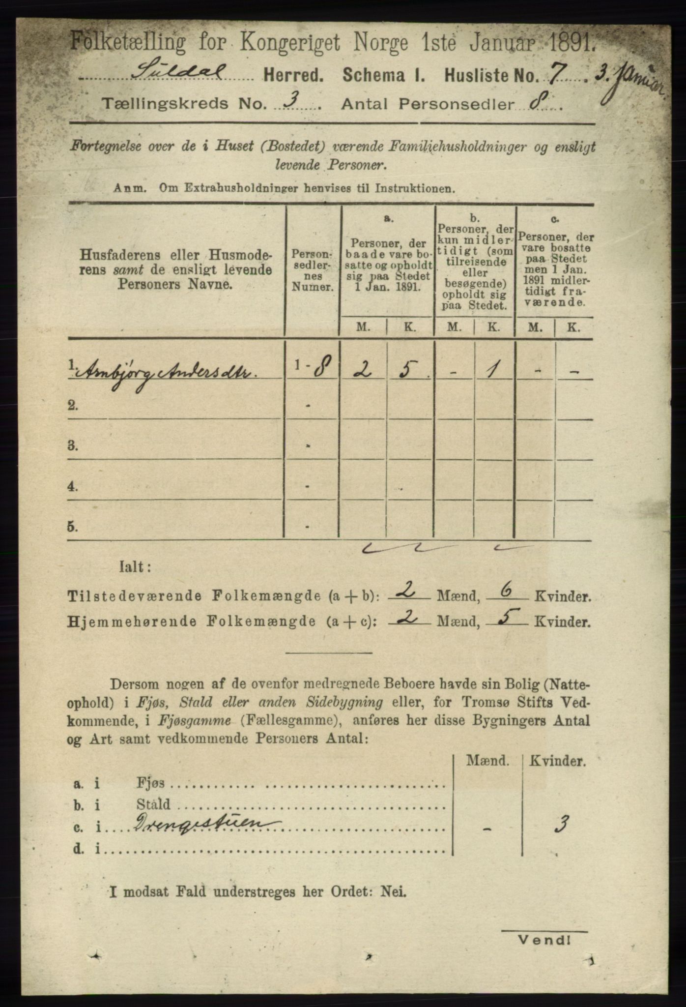 RA, 1891 census for 1134 Suldal, 1891, p. 590