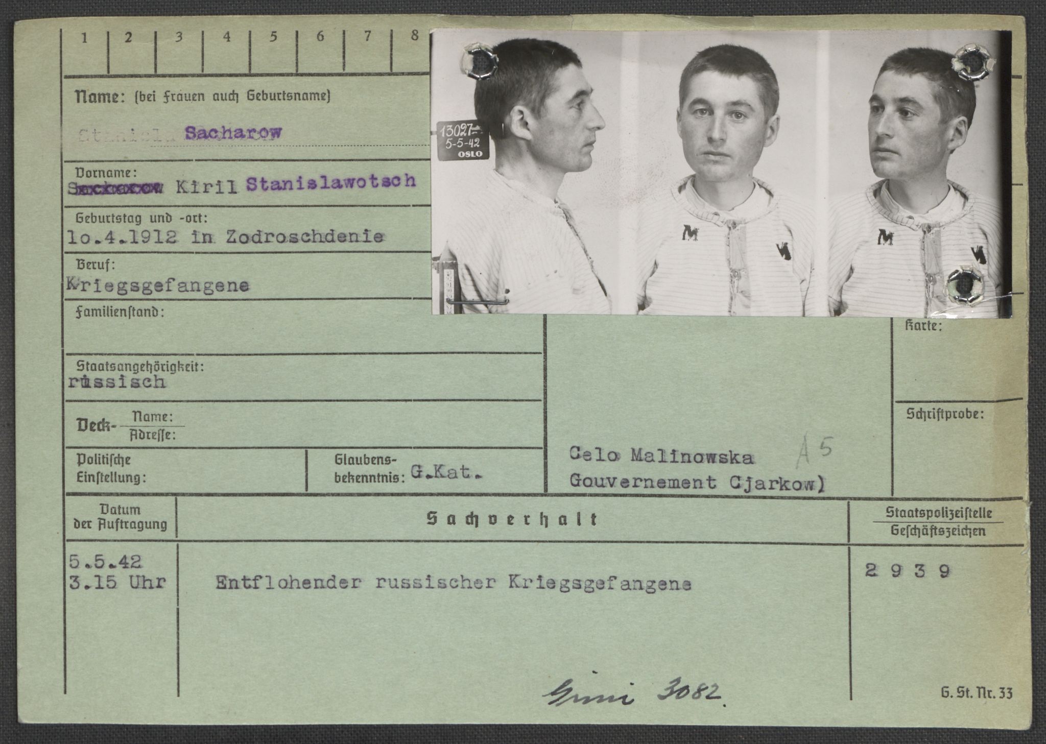 Befehlshaber der Sicherheitspolizei und des SD, RA/RAFA-5969/E/Ea/Eaa/L0009: Register over norske fanger i Møllergata 19: Ru-Sy, 1940-1945, p. 228