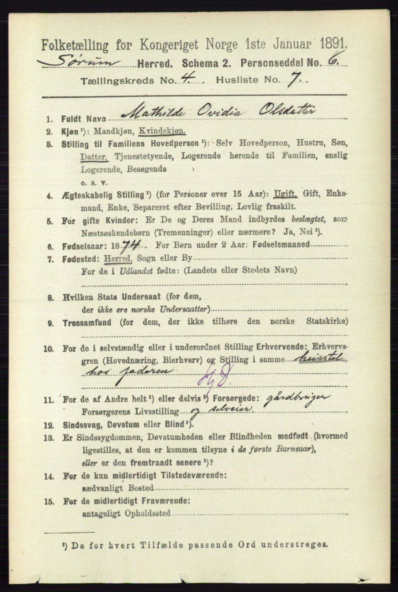 RA, 1891 census for 0226 Sørum, 1891, p. 1920