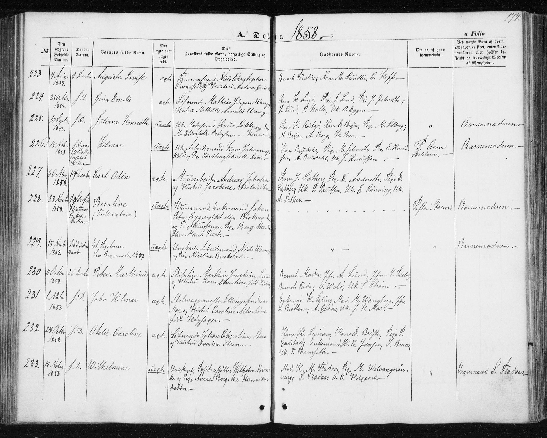 Ministerialprotokoller, klokkerbøker og fødselsregistre - Sør-Trøndelag, SAT/A-1456/602/L0112: Parish register (official) no. 602A10, 1848-1859, p. 174