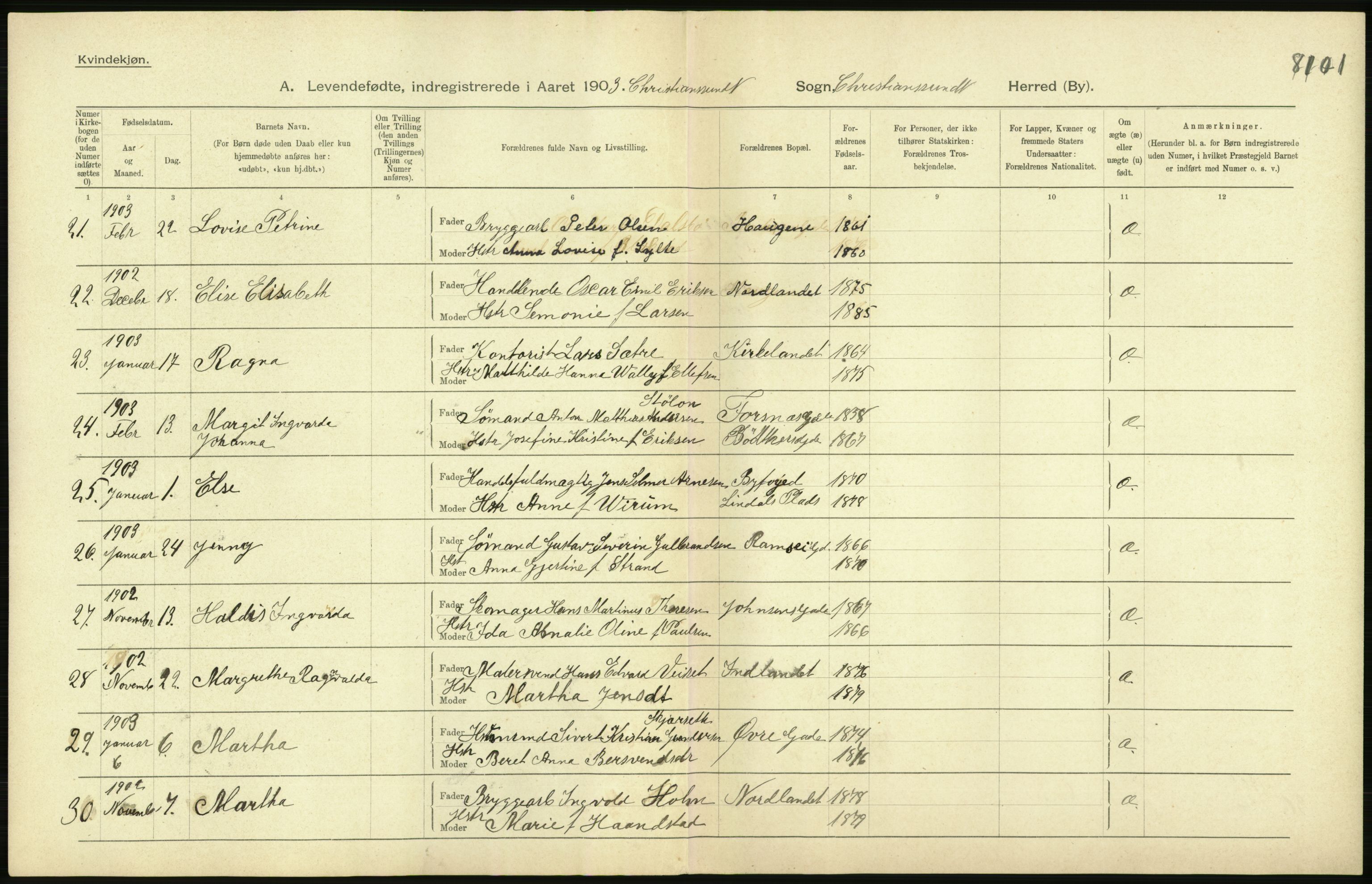 Statistisk sentralbyrå, Sosiodemografiske emner, Befolkning, AV/RA-S-2228/D/Df/Dfa/Dfaa/L0016: Romsdal amt: Fødte, gifte, døde., 1903, p. 426