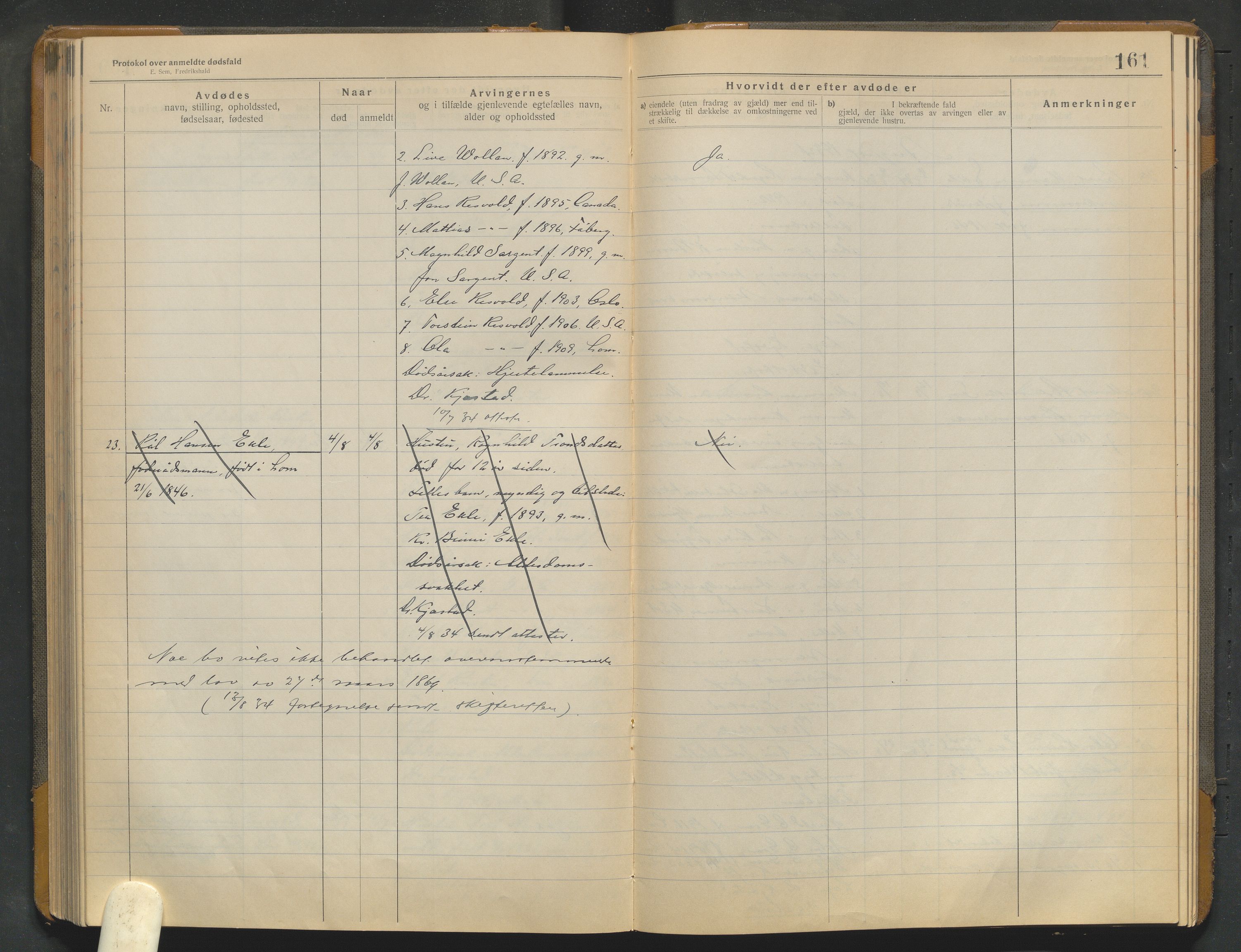 Lom lensmannskontor, AV/SAH-PGL-006/H/Ha/Haa/L0001/0004: Dødsfallsprotokoller / Dødsfallsprotokoll, 1922-1937, p. 161