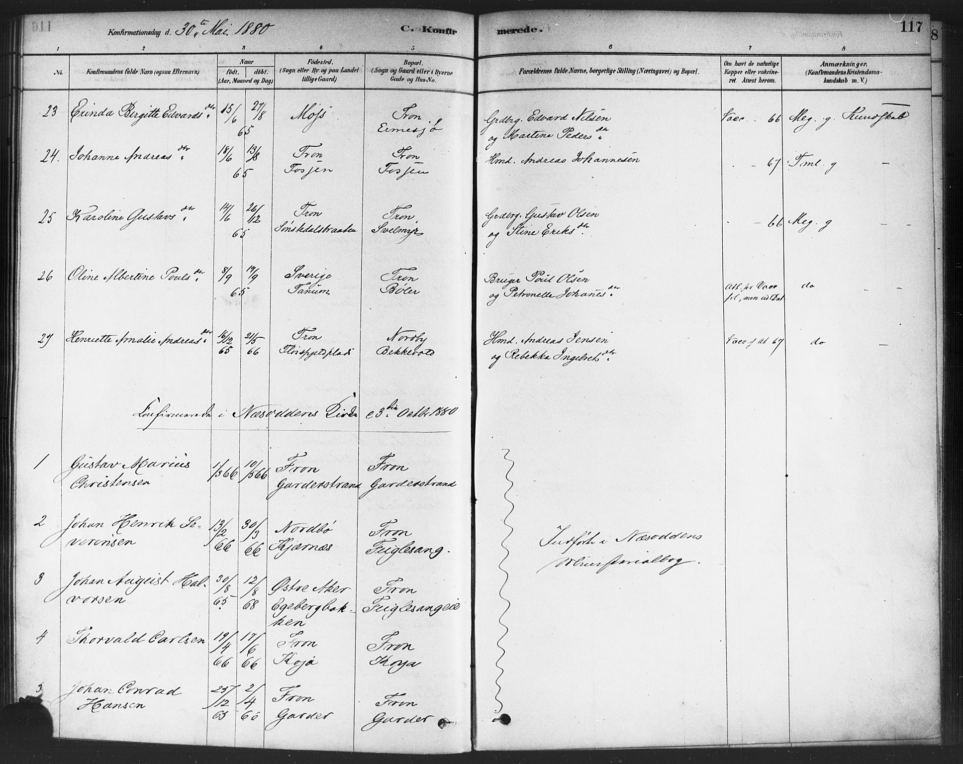 Drøbak prestekontor Kirkebøker, SAO/A-10142a/F/Fc/L0002: Parish register (official) no. III 2, 1878-1891, p. 117