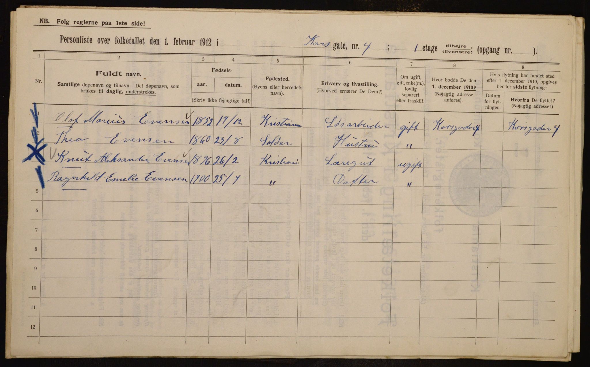 OBA, Municipal Census 1912 for Kristiania, 1912, p. 53696