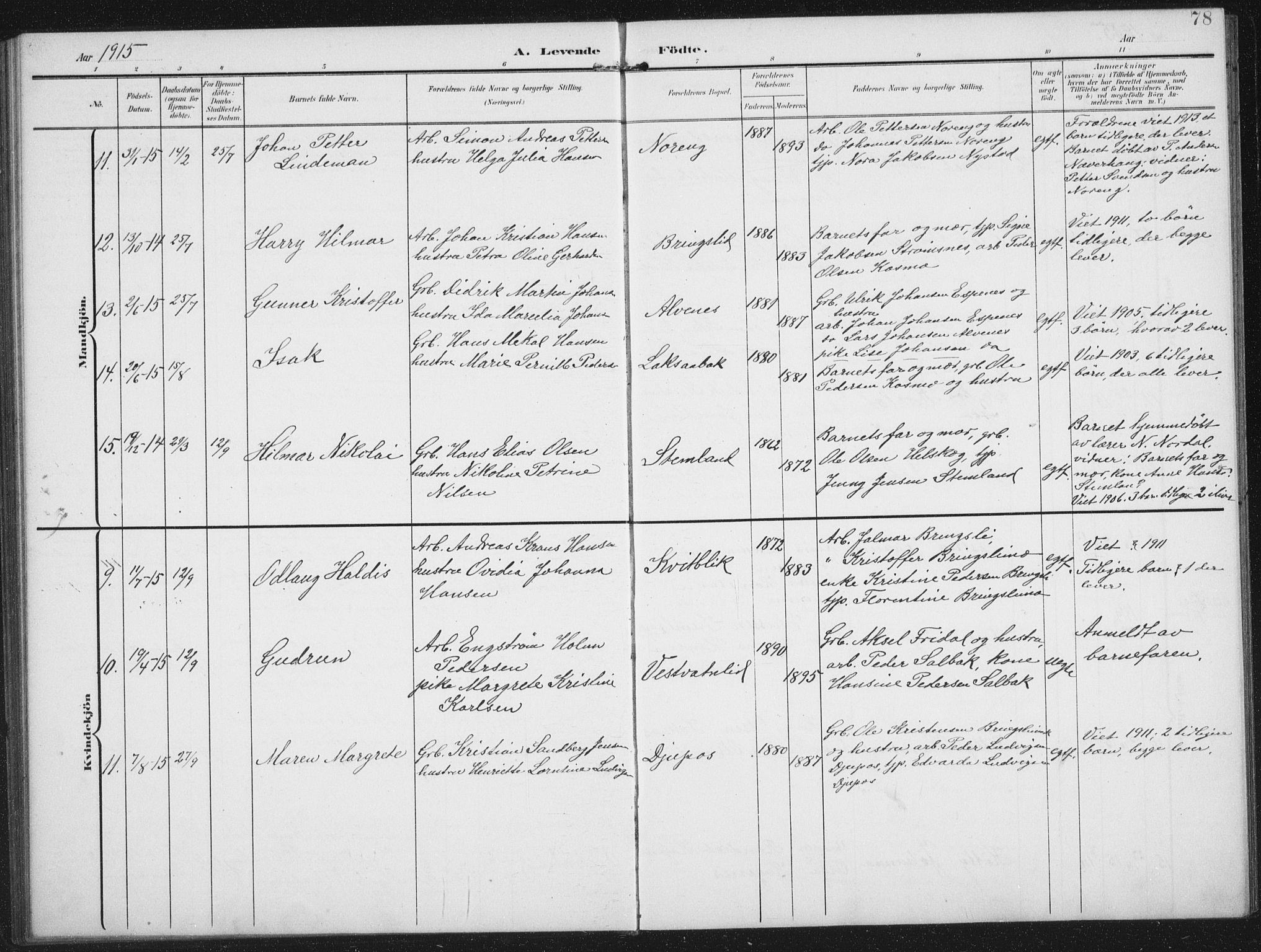 Ministerialprotokoller, klokkerbøker og fødselsregistre - Nordland, AV/SAT-A-1459/851/L0726: Parish register (copy) no. 851C01, 1902-1924, p. 78