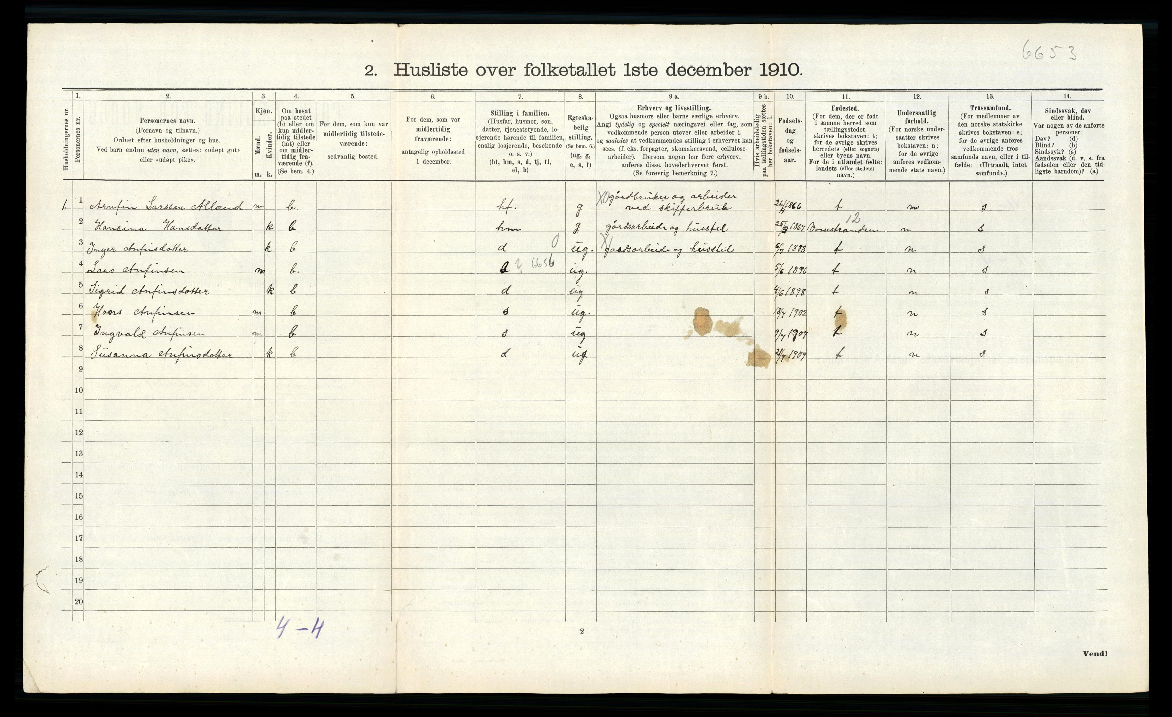 RA, 1910 census for Voss, 1910, p. 1073