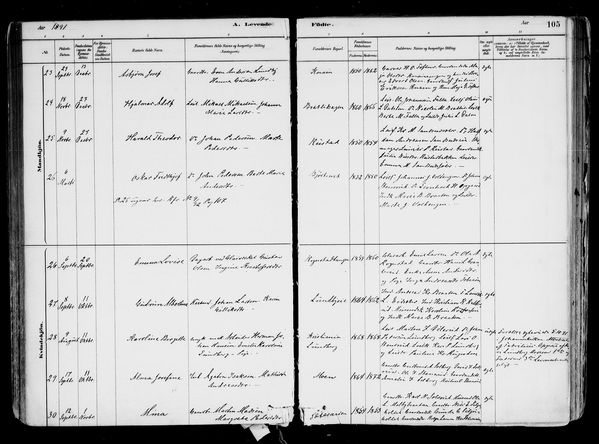 Hurdal prestekontor Kirkebøker, AV/SAO-A-10889/F/Fa/L0007: Parish register (official) no. I 7, 1878-1906, p. 105