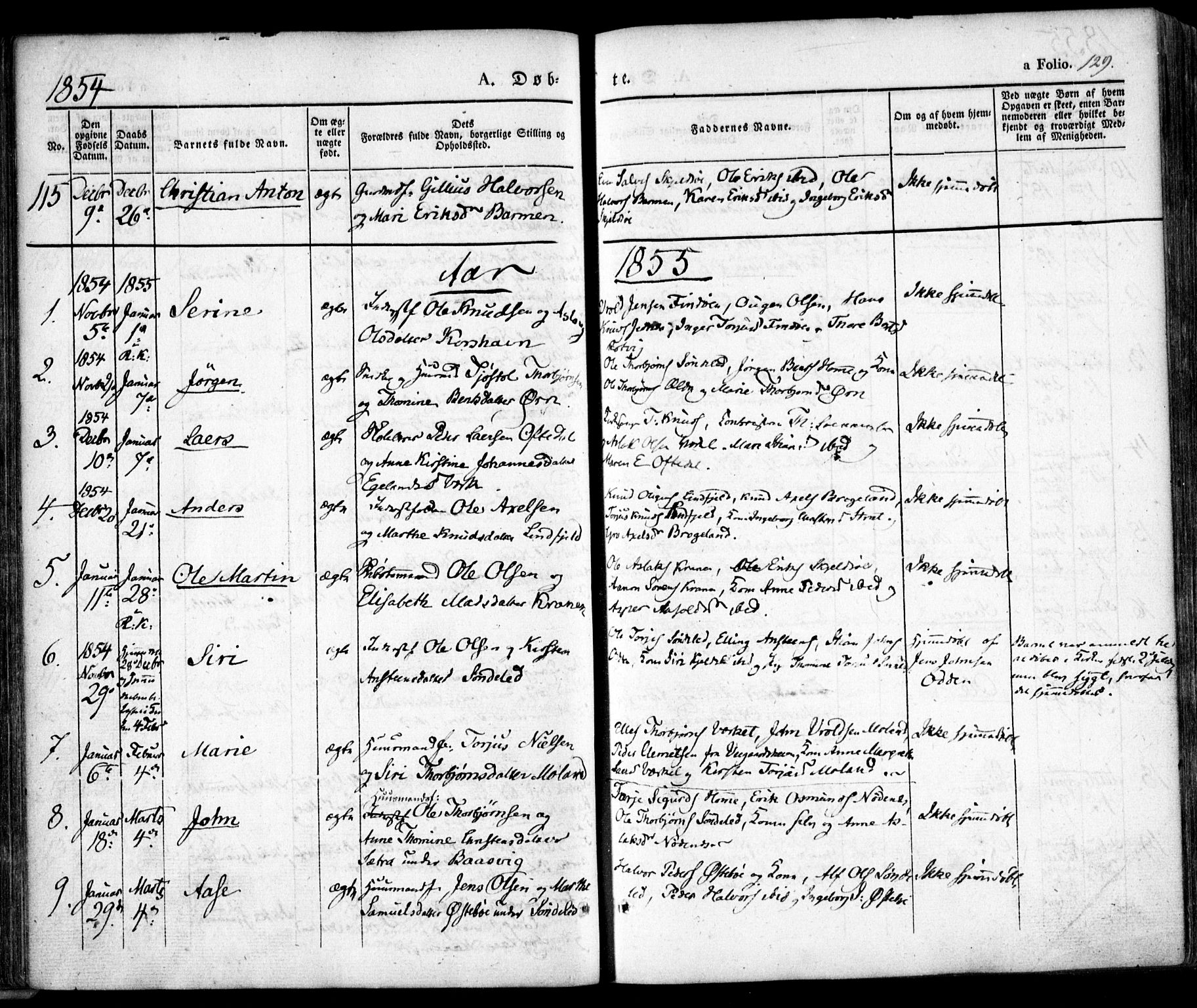 Søndeled sokneprestkontor, SAK/1111-0038/F/Fa/L0002: Parish register (official) no. A 2, 1839-1860, p. 129