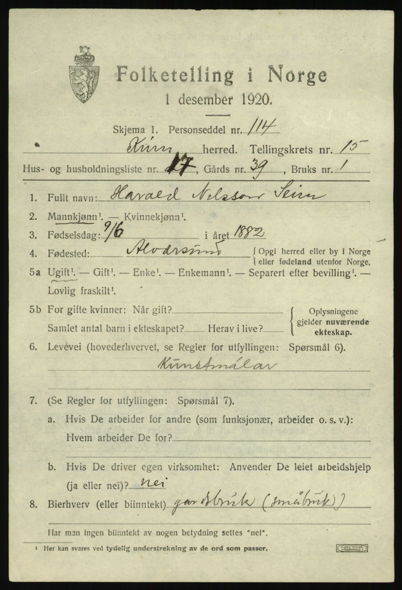 SAB, 1920 census for Kinn, 1920, p. 5569