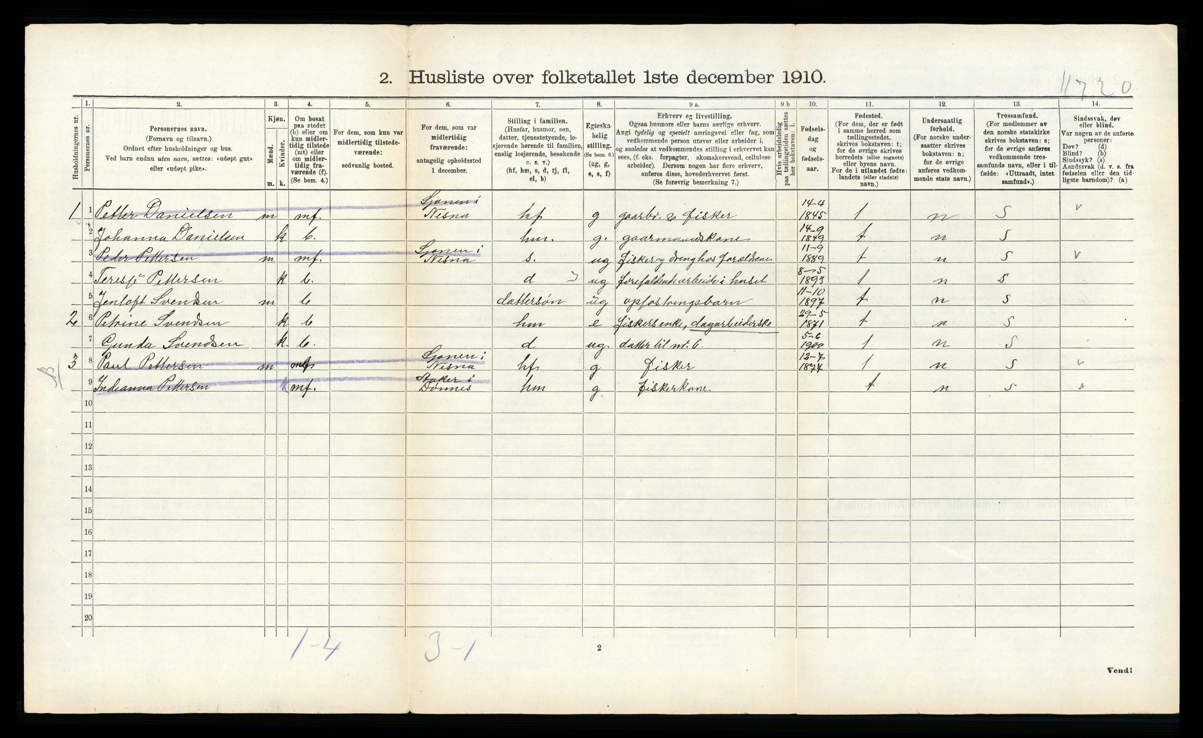 RA, 1910 census for Dønnes, 1910, p. 339