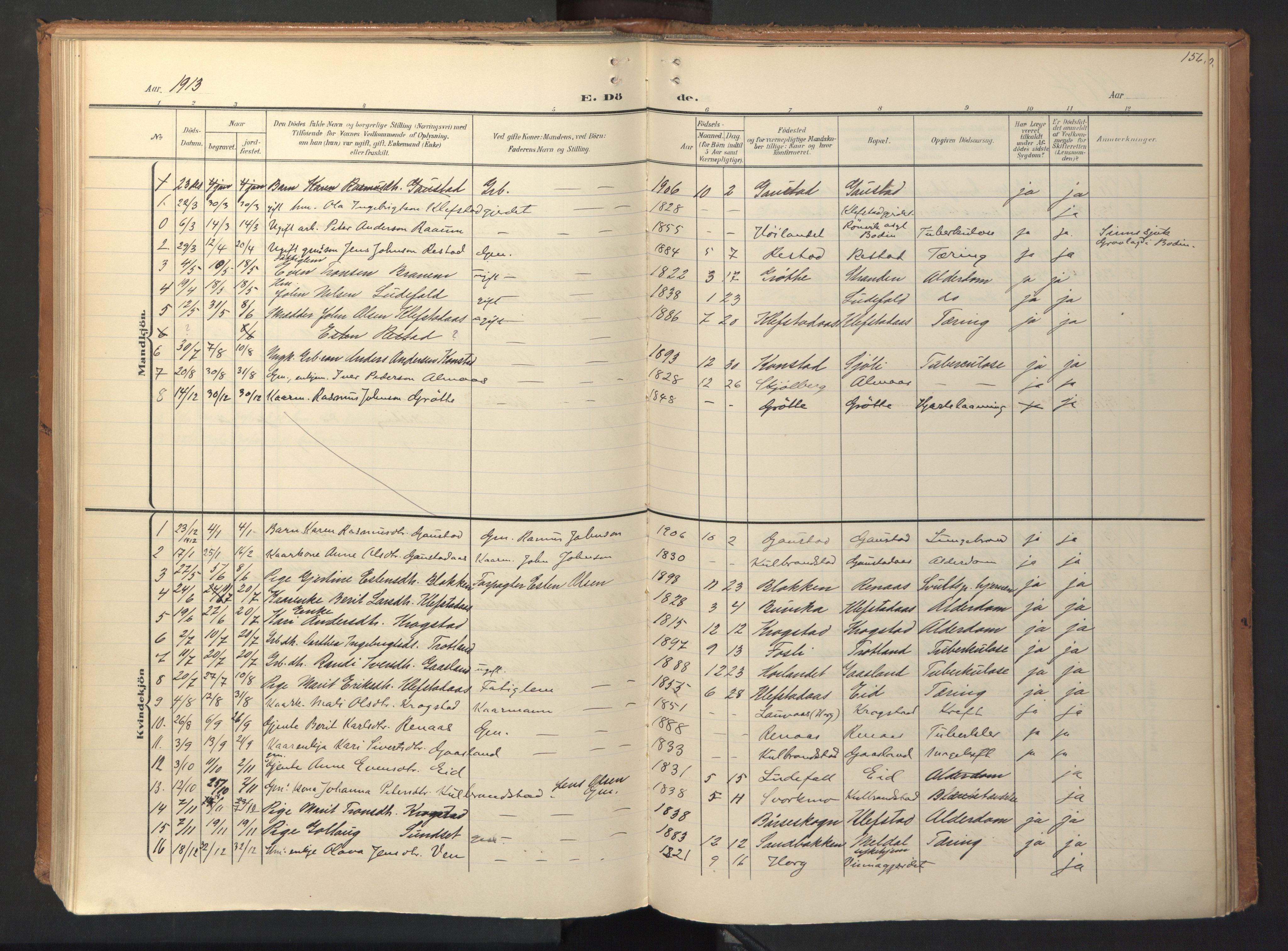 Ministerialprotokoller, klokkerbøker og fødselsregistre - Sør-Trøndelag, SAT/A-1456/694/L1128: Parish register (official) no. 694A02, 1906-1931, p. 156