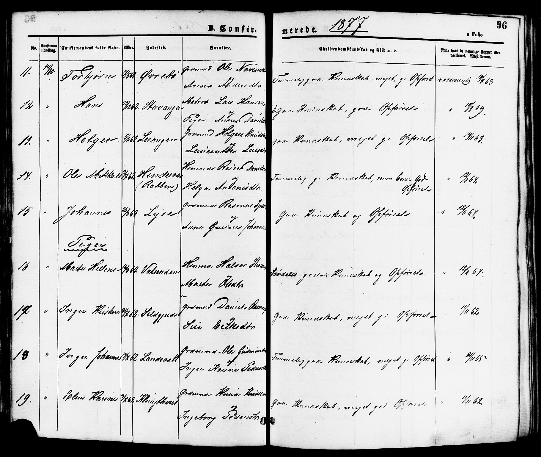 Nedstrand sokneprestkontor, SAST/A-101841/01/IV: Parish register (official) no. A 11, 1877-1887, p. 96