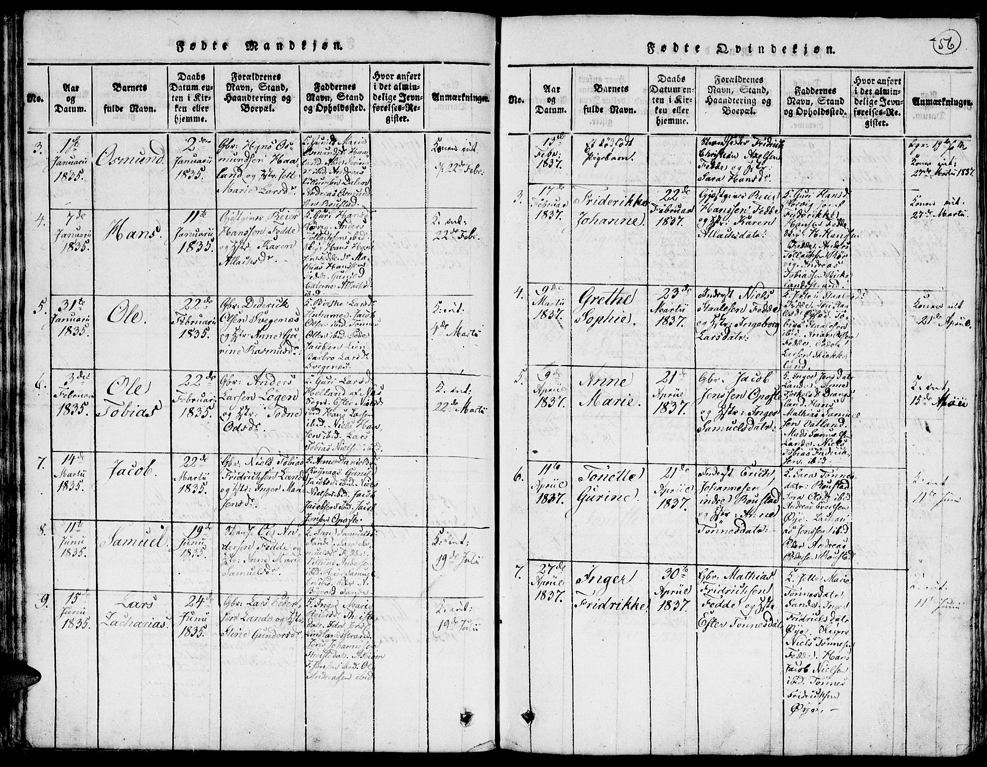 Kvinesdal sokneprestkontor, SAK/1111-0026/F/Fa/Faa/L0001: Parish register (official) no. A 1, 1815-1849, p. 56