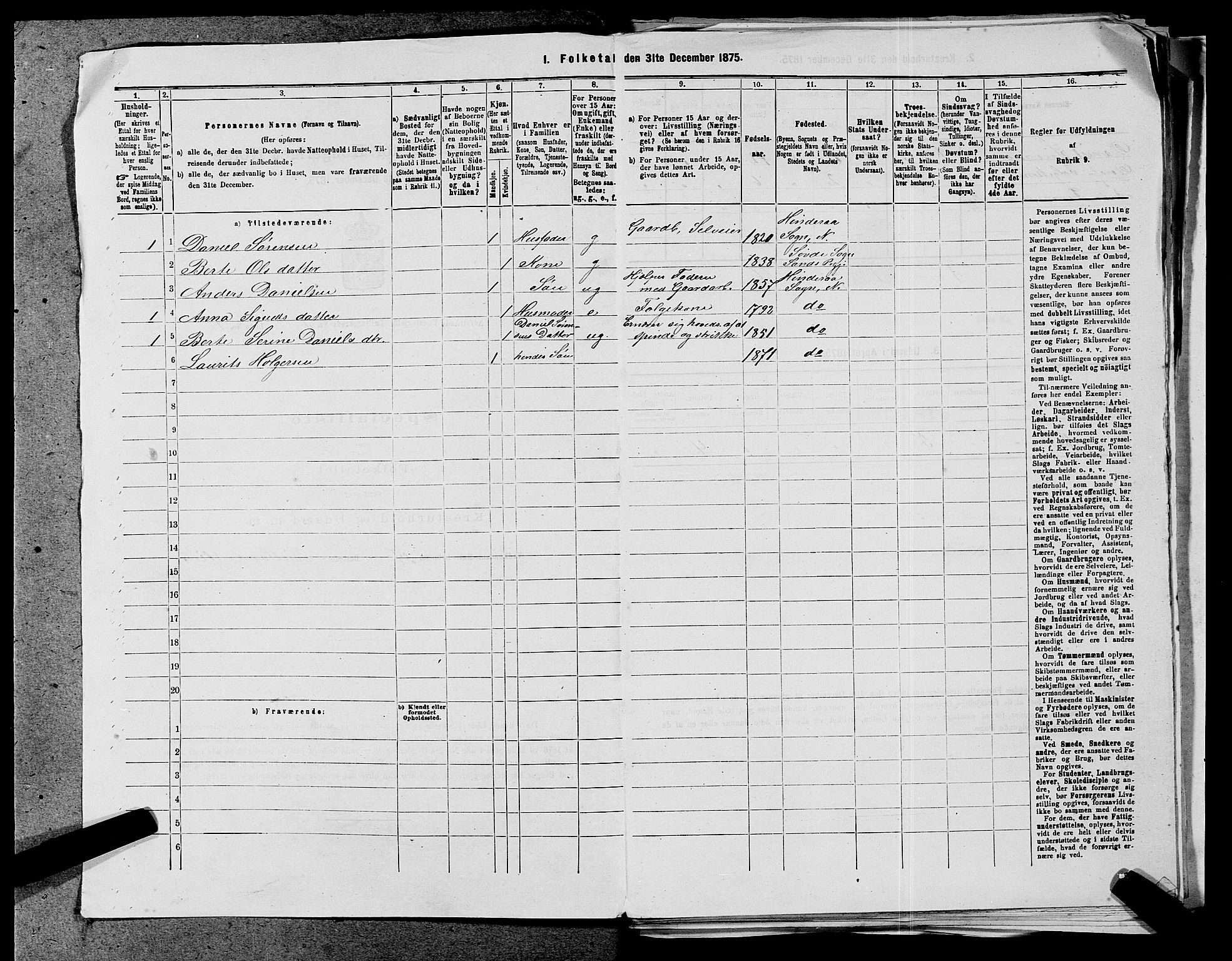 SAST, 1875 census for 1139P Nedstrand, 1875, p. 443