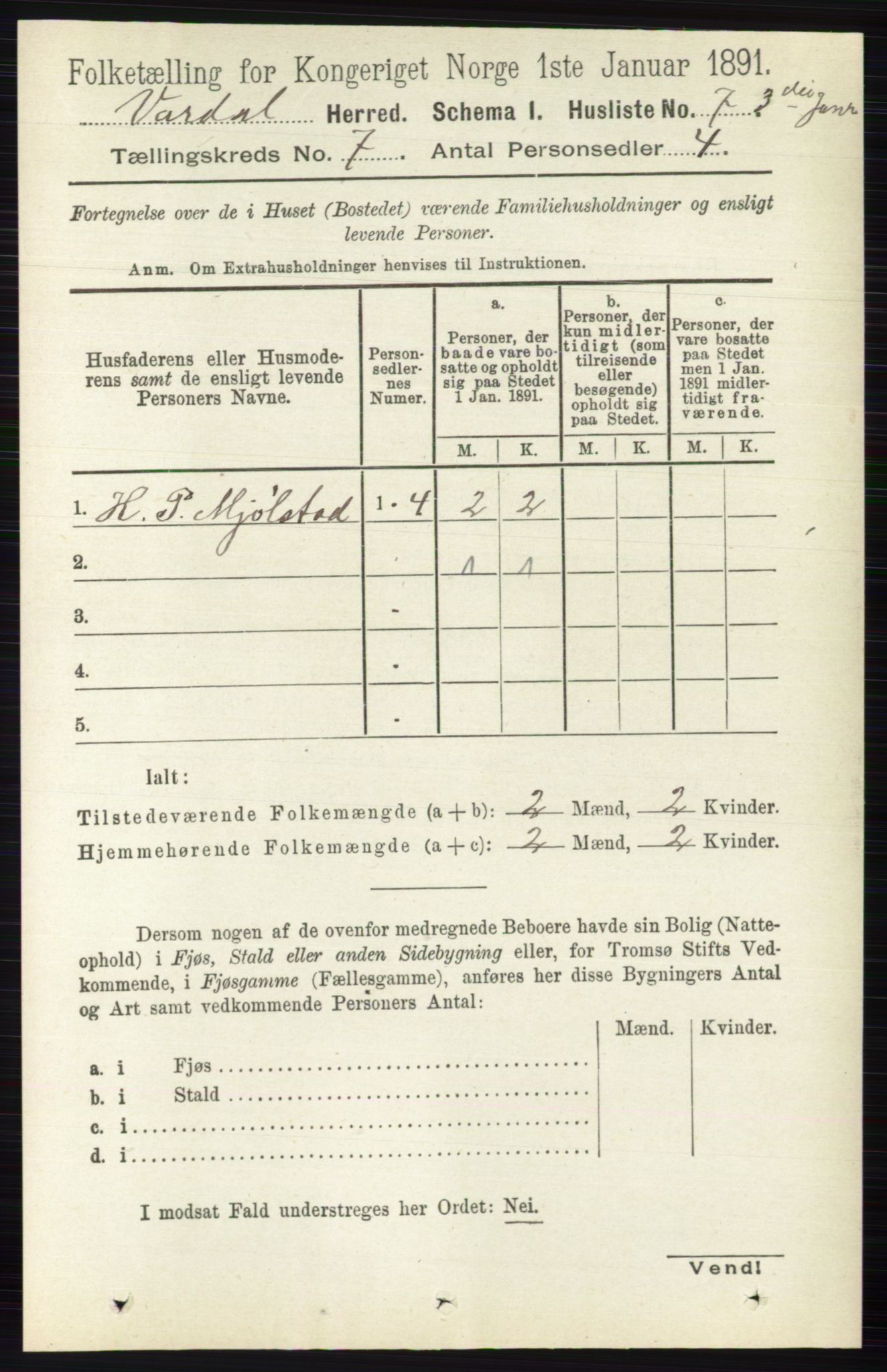 RA, 1891 census for 0527 Vardal, 1891, p. 2888