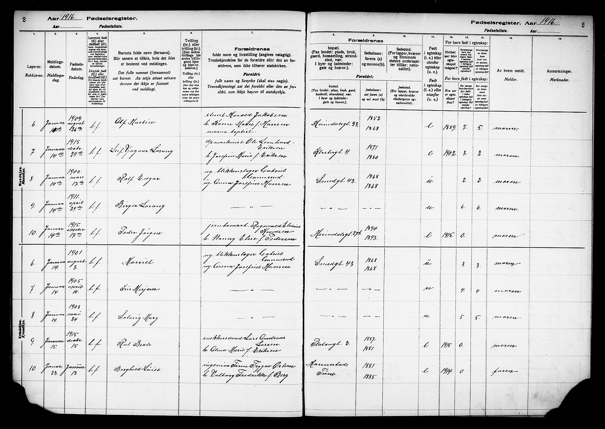 Grønland prestekontor Kirkebøker, AV/SAO-A-10848/J/Ja/L0001: Birth register no. 1, 1916-1922, p. 2