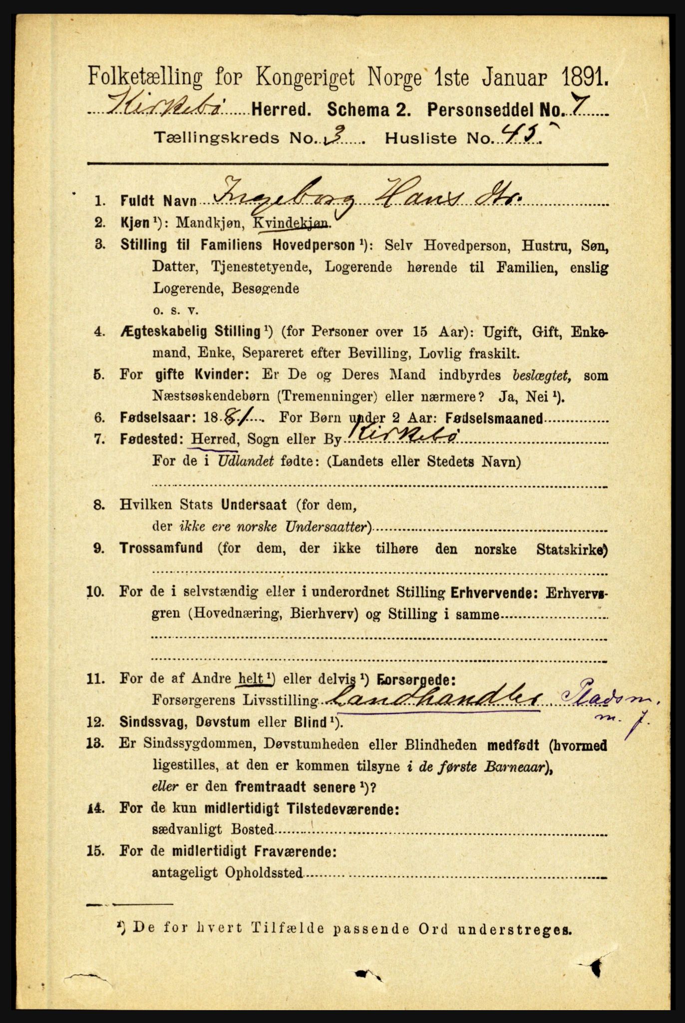 RA, 1891 census for 1416 Kyrkjebø, 1891, p. 830