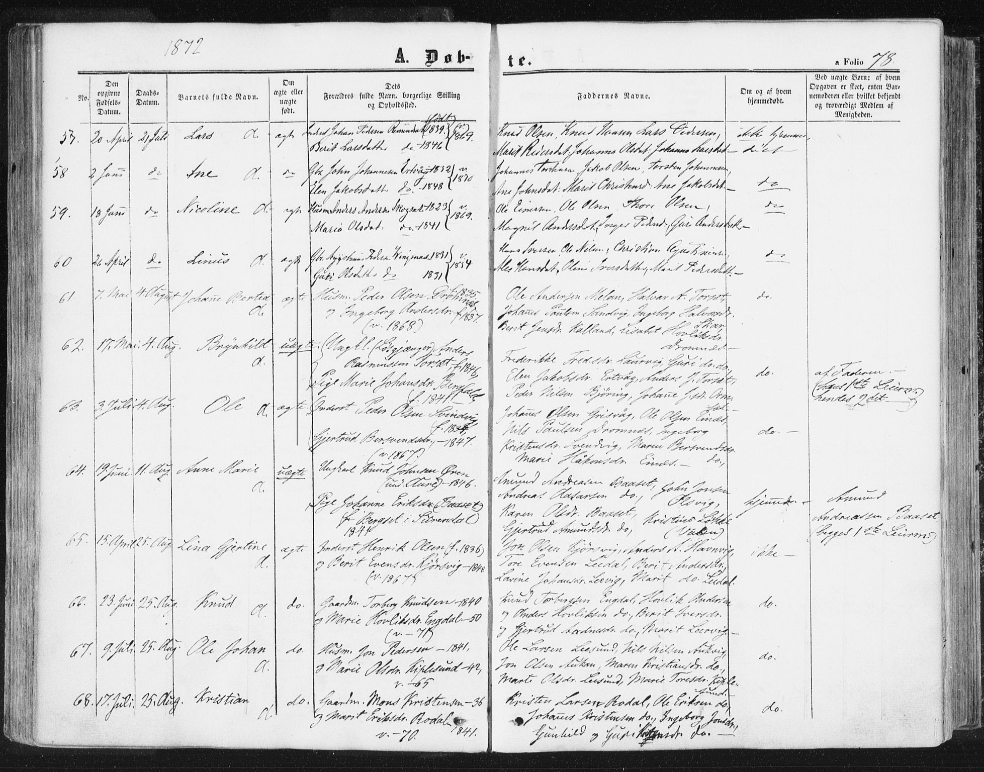 Ministerialprotokoller, klokkerbøker og fødselsregistre - Møre og Romsdal, AV/SAT-A-1454/578/L0905: Parish register (official) no. 578A04, 1859-1877, p. 78