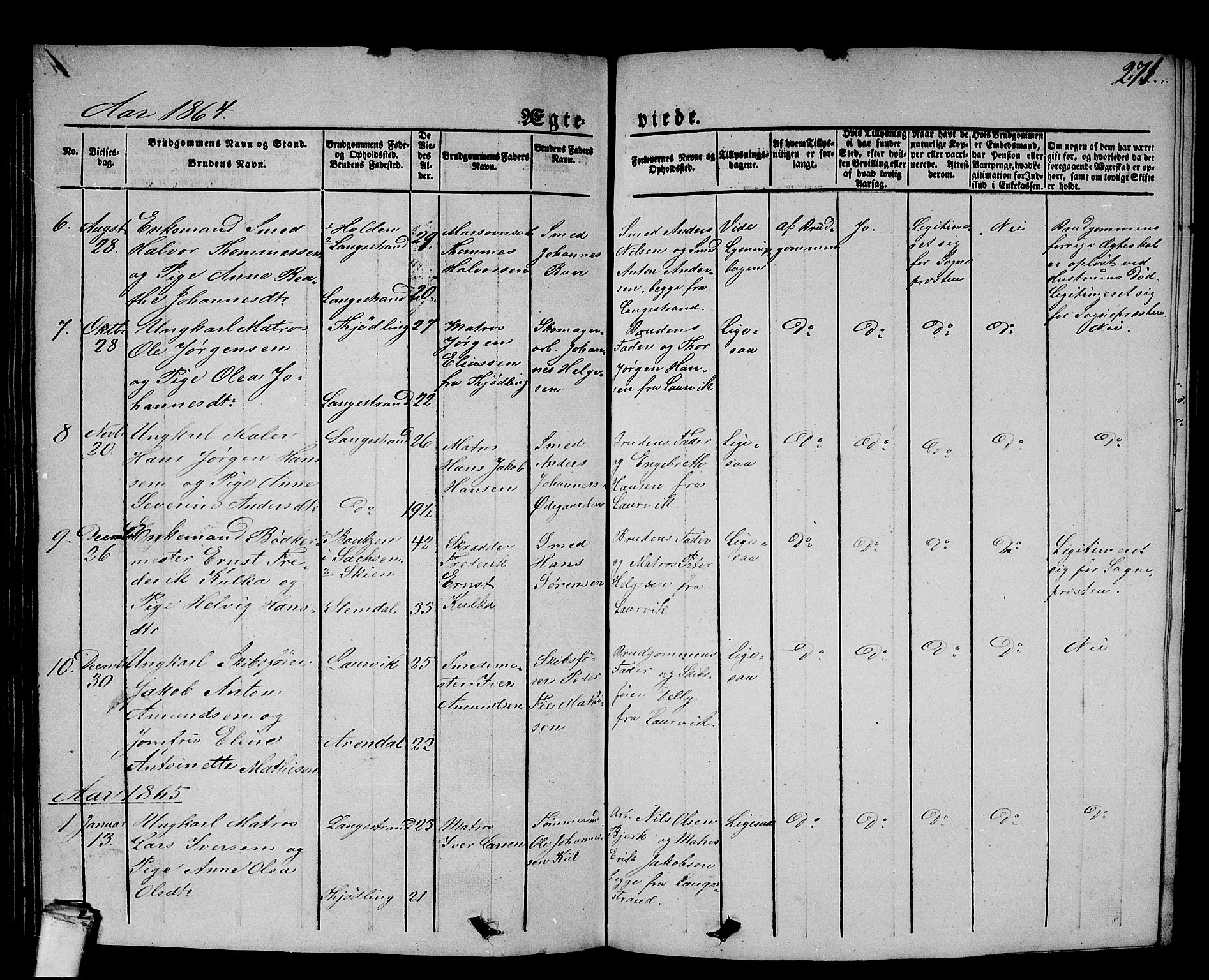 Larvik kirkebøker, SAKO/A-352/G/Gb/L0002: Parish register (copy) no. II 2, 1843-1866, p. 271