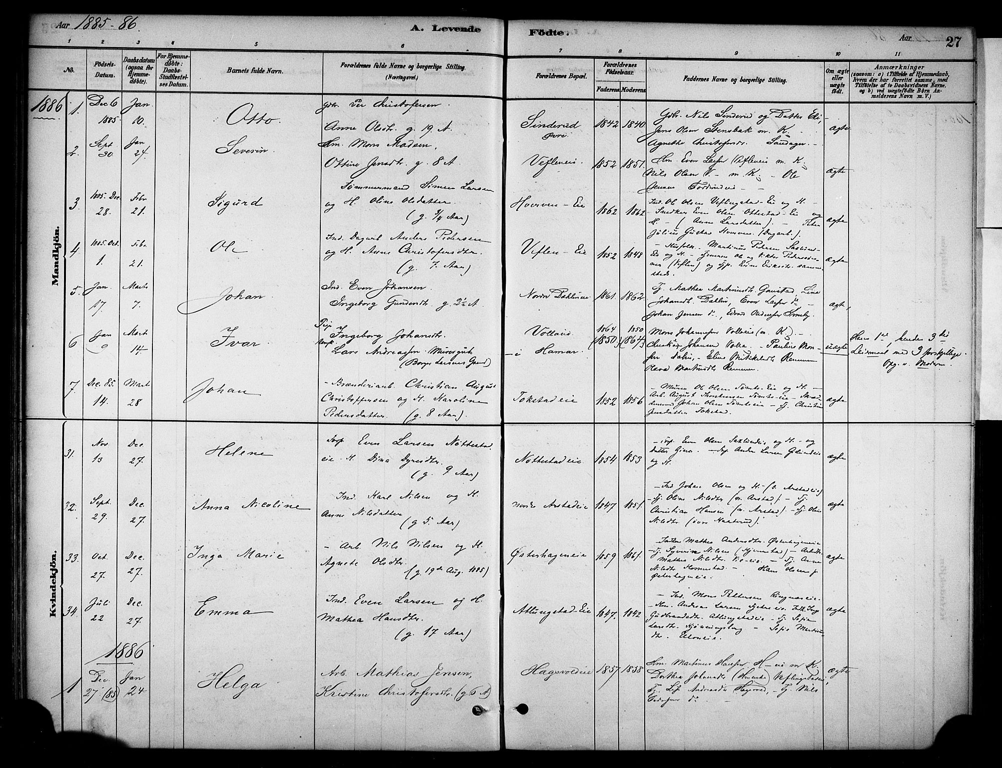 Stange prestekontor, SAH/PREST-002/K/L0019: Parish register (official) no. 19, 1880-1891, p. 27