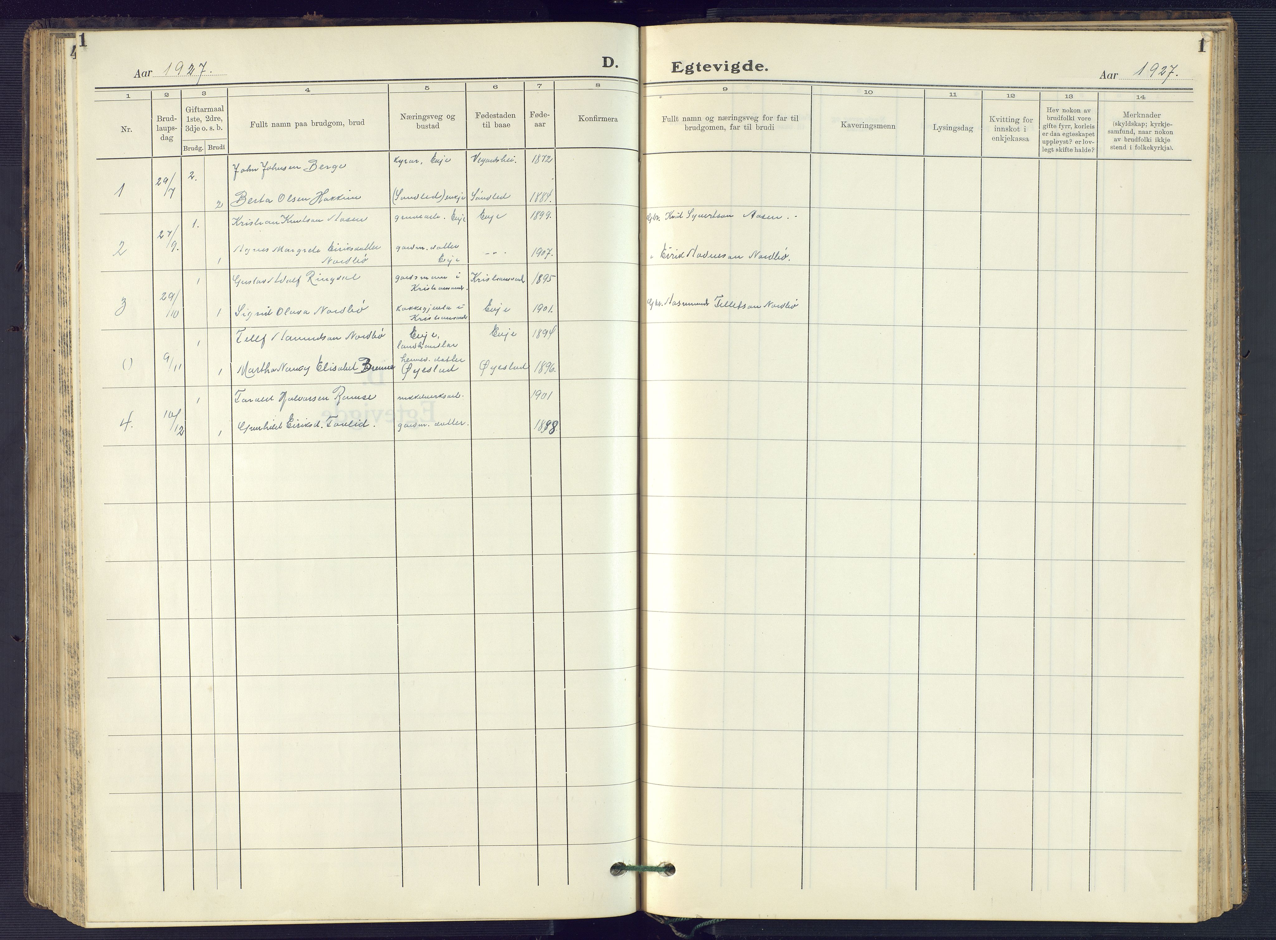 Evje sokneprestkontor, SAK/1111-0008/F/Fb/Fba/L0006: Parish register (copy) no. B 6, 1927-1956, p. 1