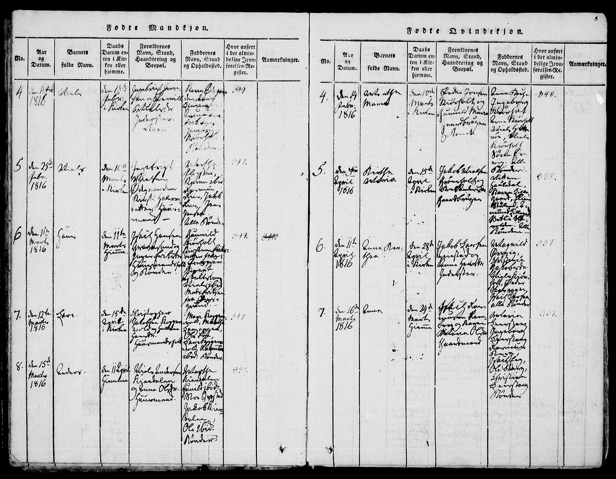 Eidanger kirkebøker, AV/SAKO-A-261/F/Fa/L0007: Parish register (official) no. 7, 1814-1831, p. 8