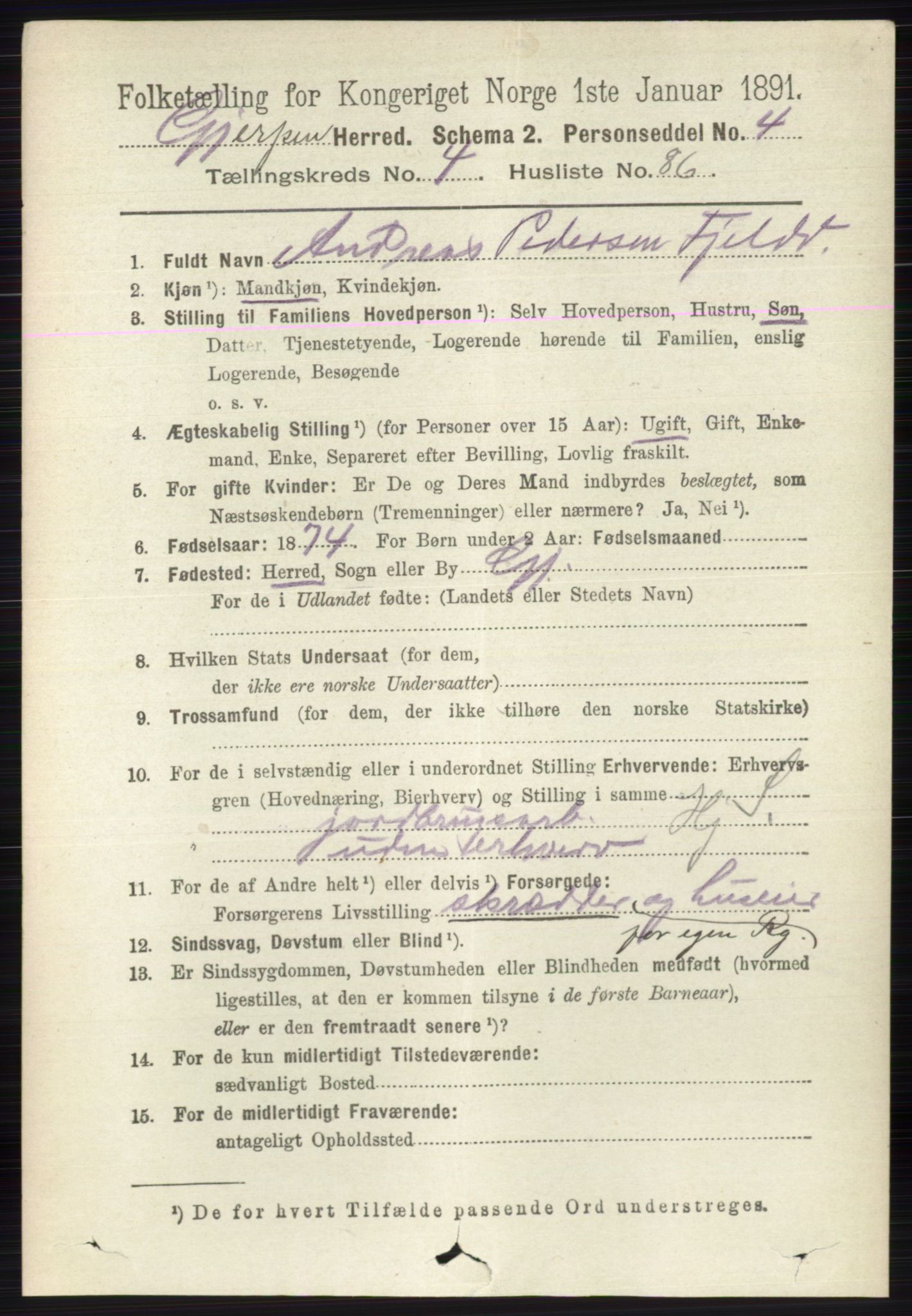 RA, 1891 census for 0812 Gjerpen, 1891, p. 2421