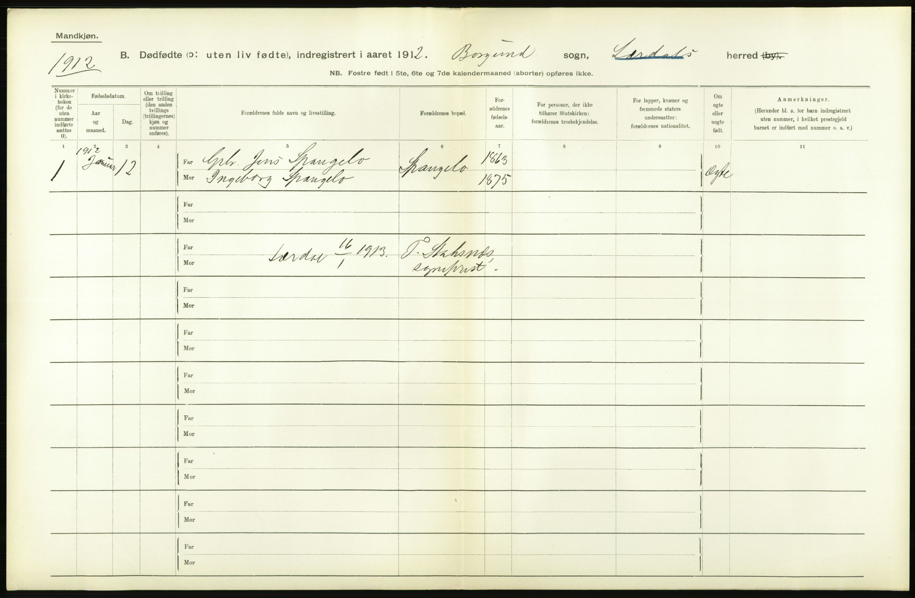 Statistisk sentralbyrå, Sosiodemografiske emner, Befolkning, RA/S-2228/D/Df/Dfb/Dfbb/L0035: N. Bergenhus amt: Døde, dødfødte. Bygder., 1912, p. 406