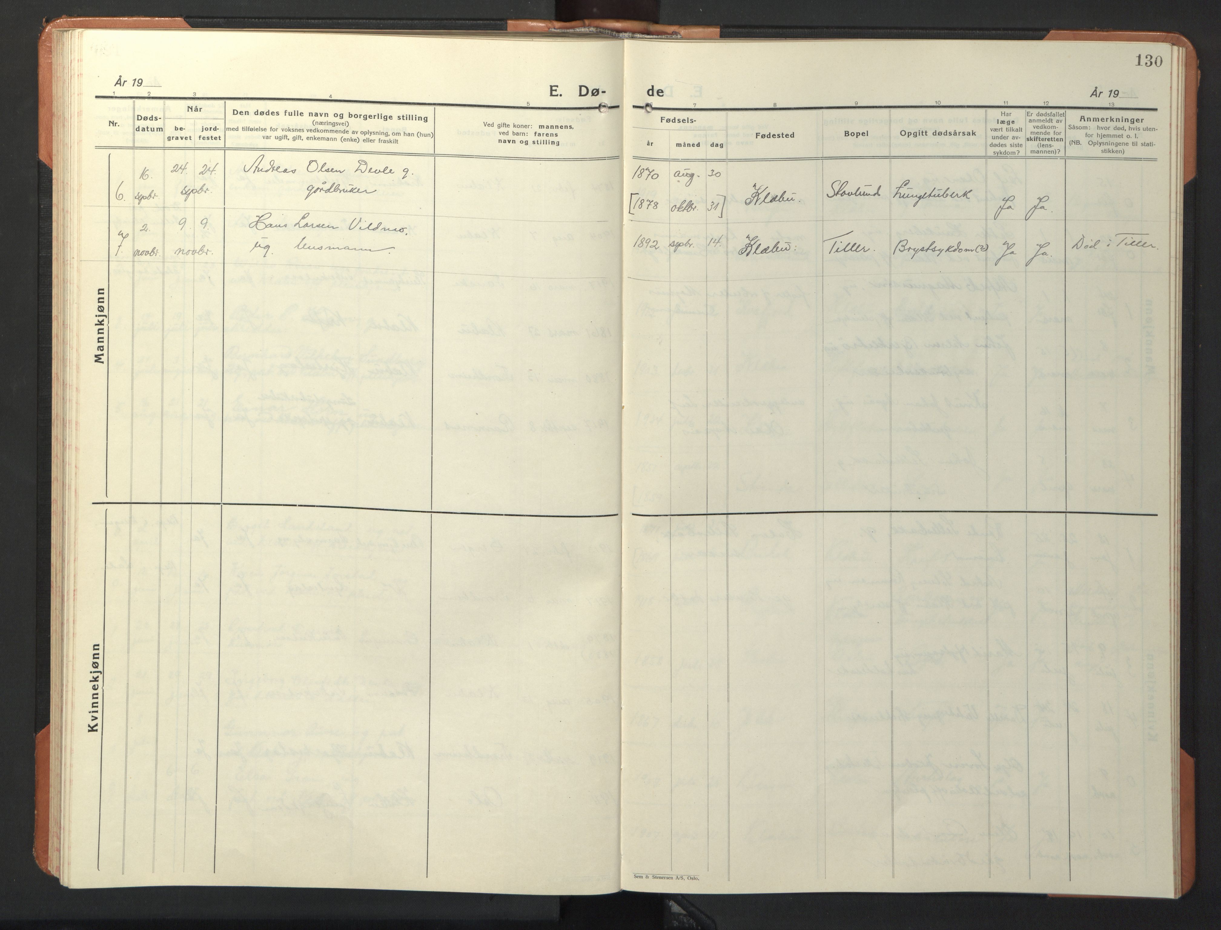 Ministerialprotokoller, klokkerbøker og fødselsregistre - Sør-Trøndelag, SAT/A-1456/618/L0454: Parish register (copy) no. 618C05, 1926-1946, p. 130