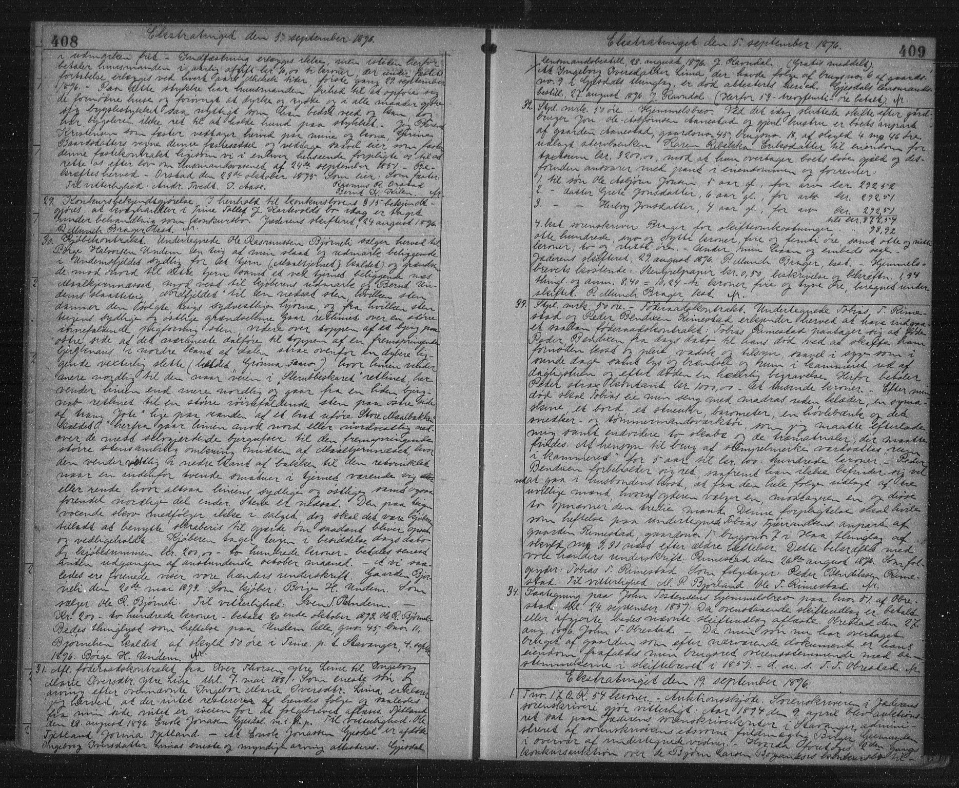 Jæren sorenskriveri, SAST/A-100310/01/4/41/41BF/L0013: Mortgage book no. 20a, 1895-1896, p. 408-409